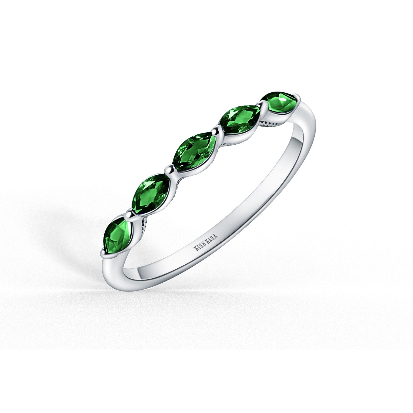 Prong Set Milgrain Marquise Tsavorite Wedding Band