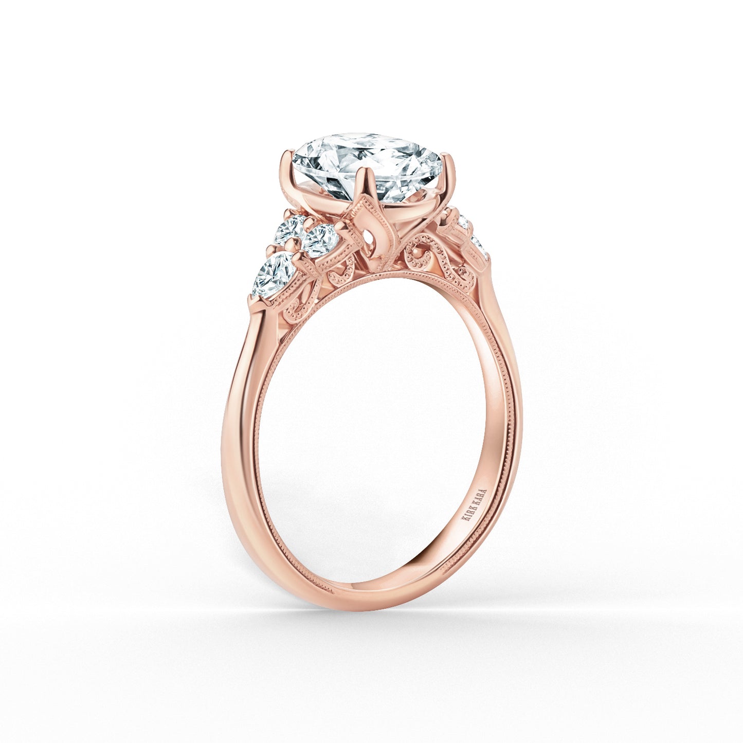 Wide Pear Round Side Stone Diamond Engagement Ring