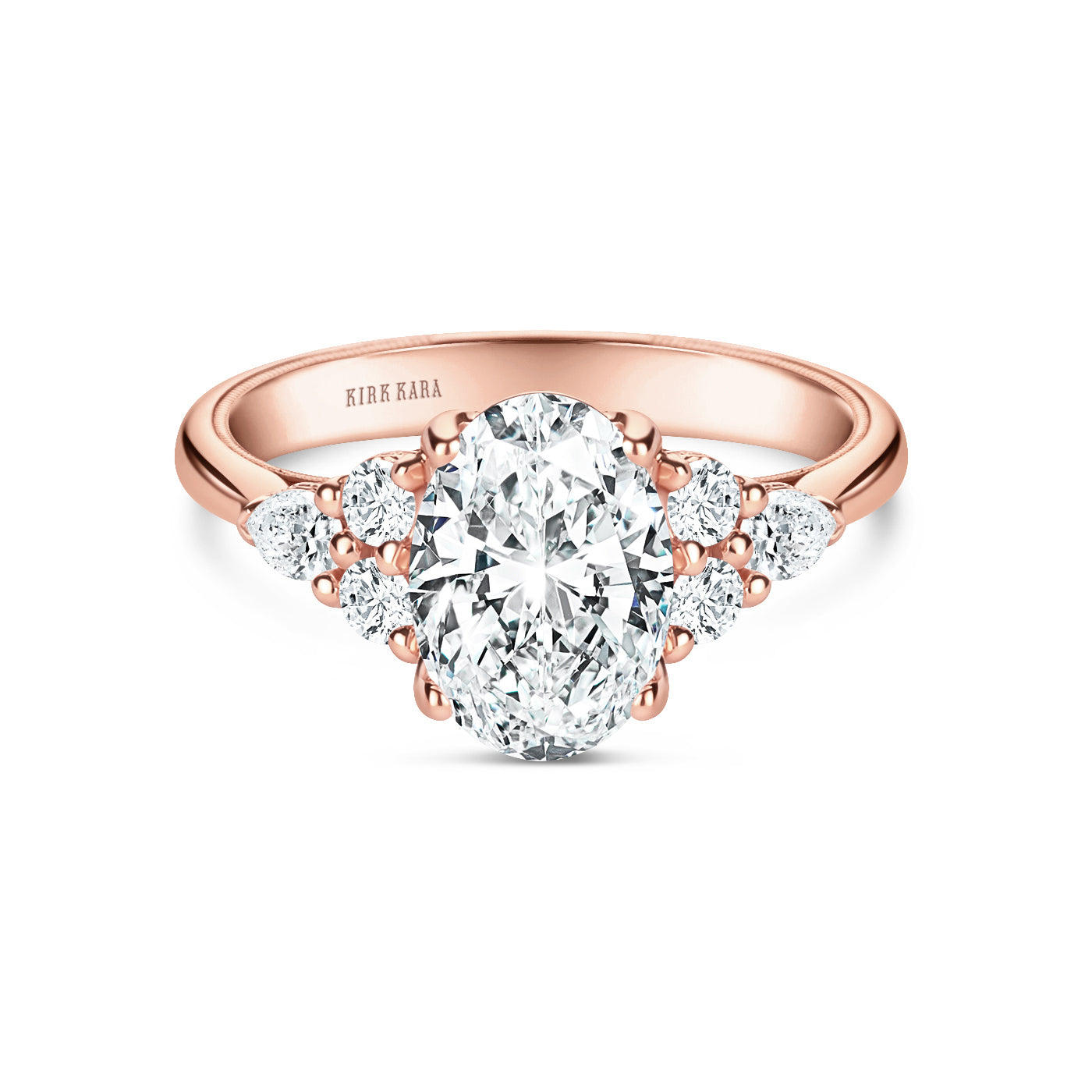 Wide Pear Round Side Stone Diamond Engagement Ring