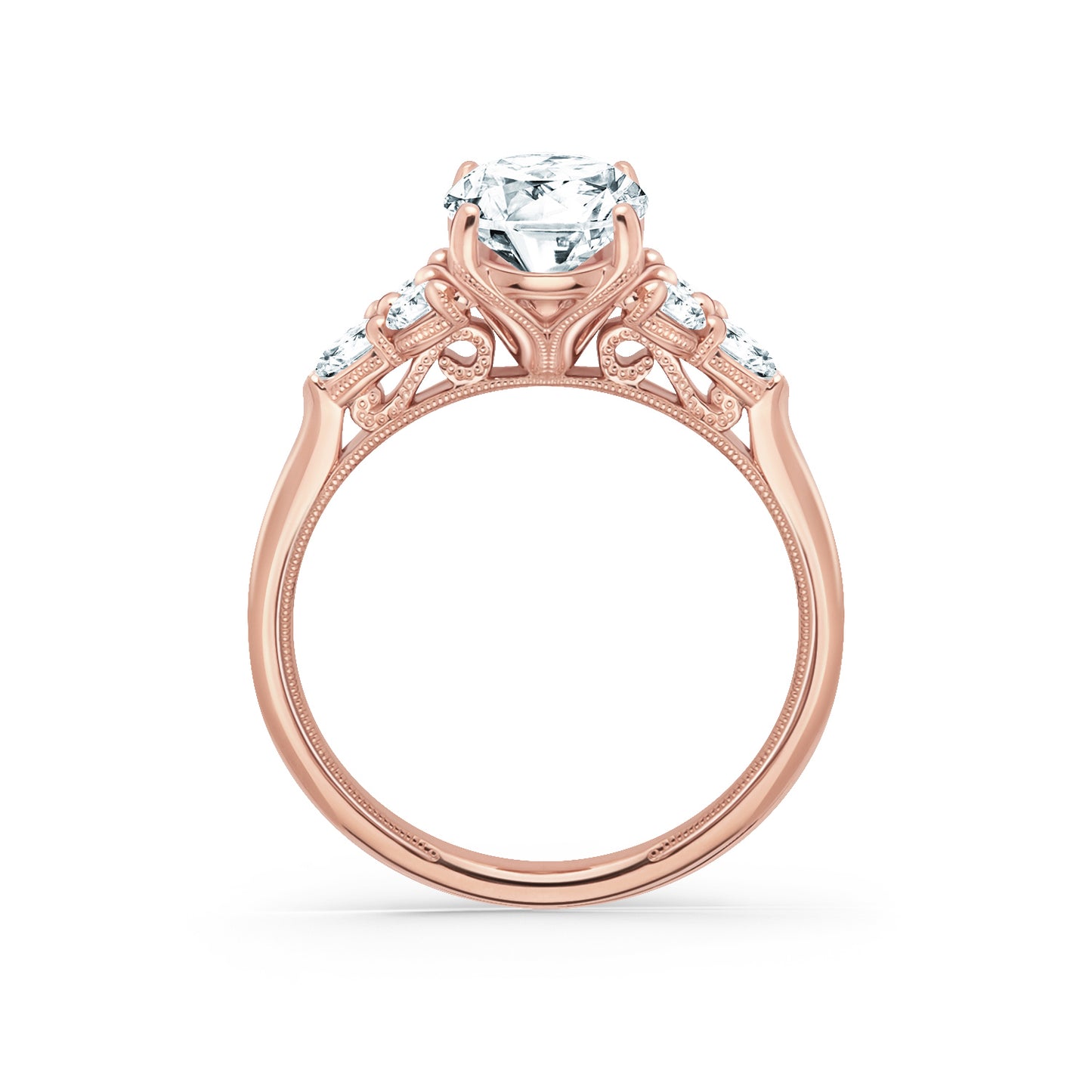 Wide Pear Round Side Stone Diamond Engagement Ring