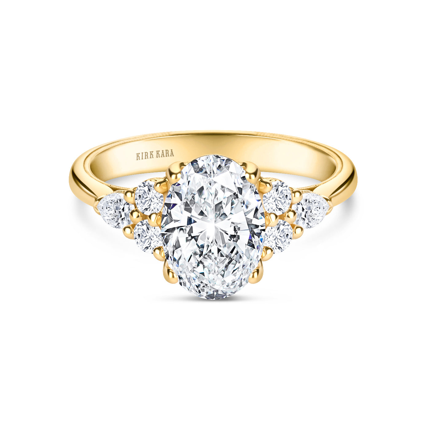 Wide Pear Round Side Stone Diamond Engagement Ring
