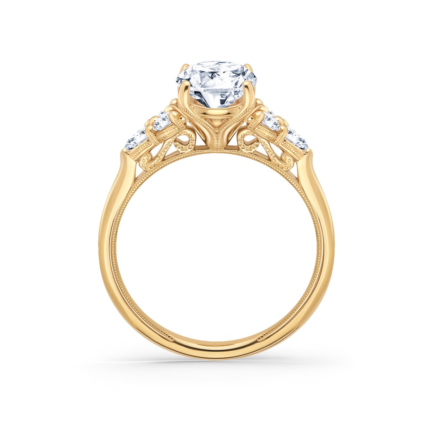 Wide Pear Round Side Stone Diamond Engagement Ring