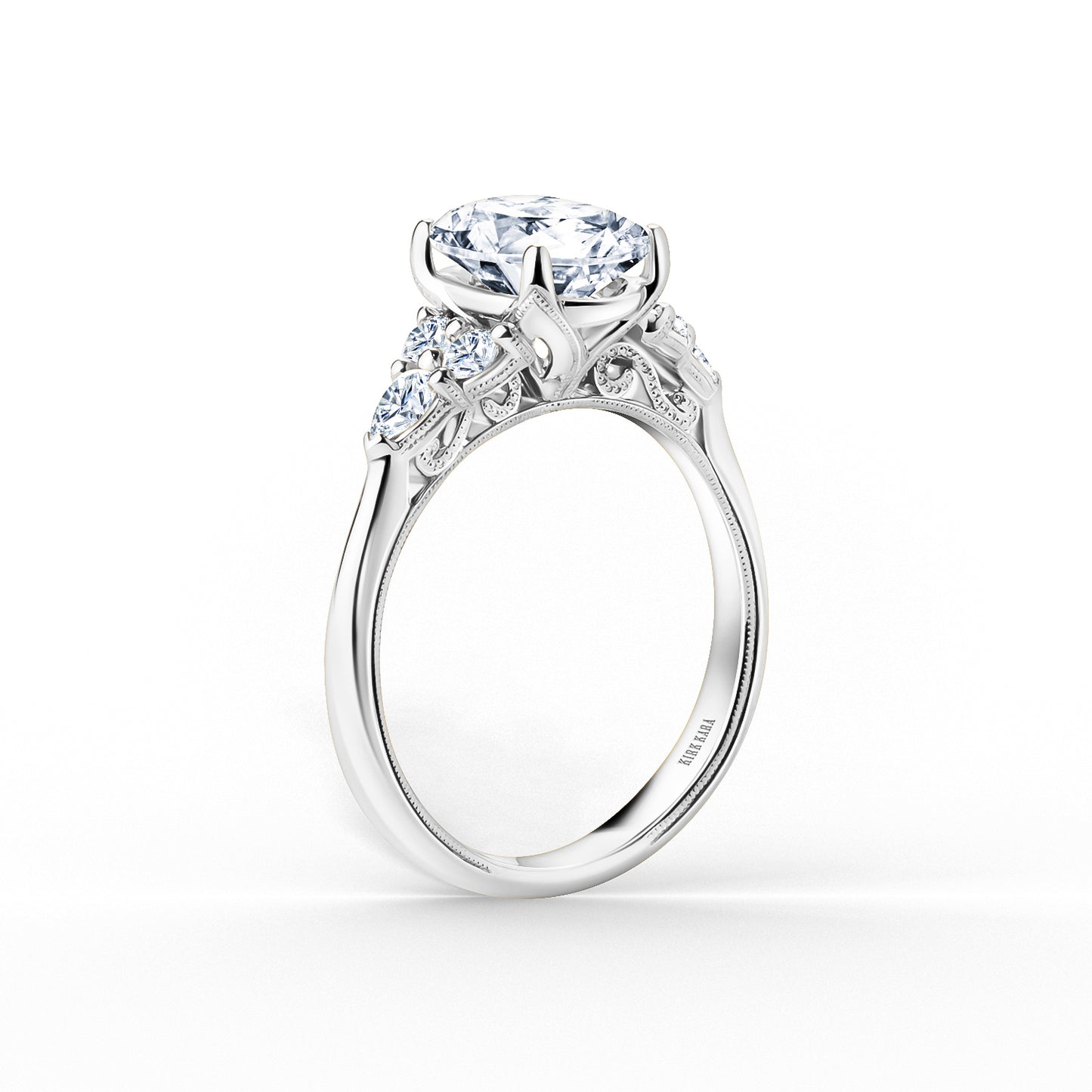 Wide Pear Round Side Stone Diamond Engagement Ring
