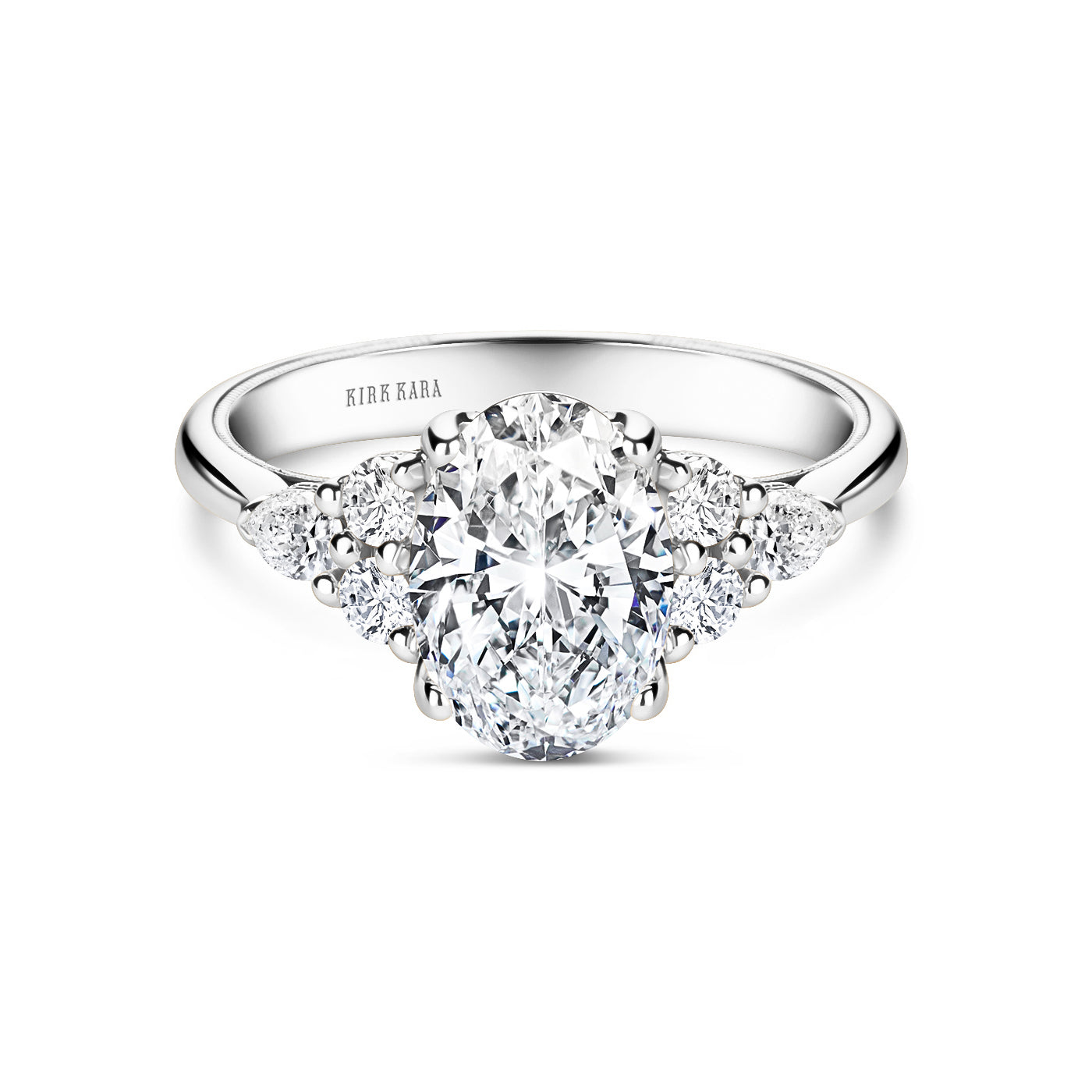 Wide Pear Round Side Stone Diamond Engagement Ring