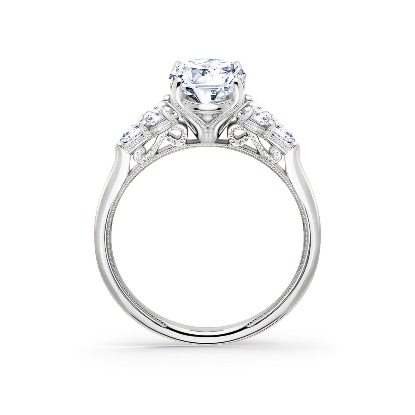 Wide Pear Round Side Stone Diamond Engagement Ring