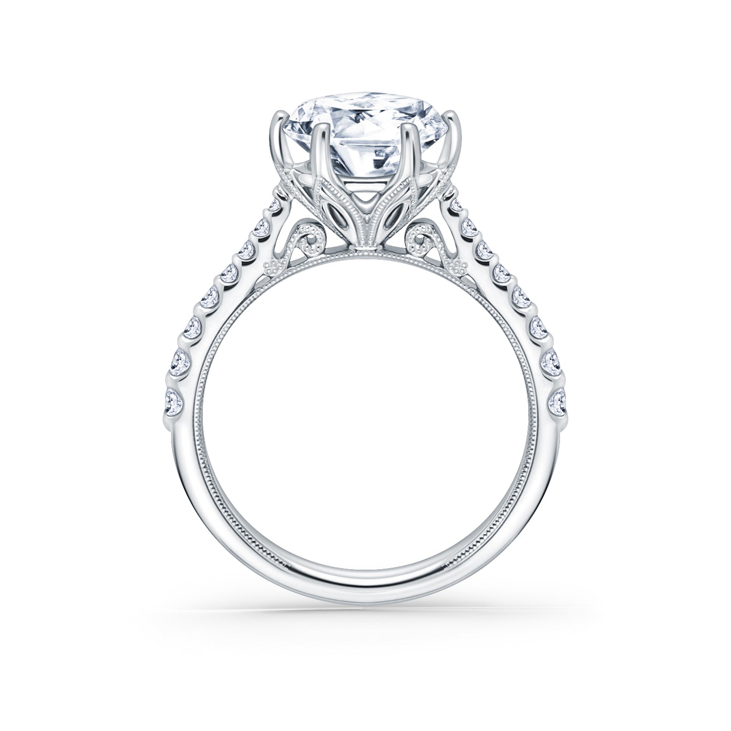 Wide Classic Filigree Diamond Solitaire Engagement Ring