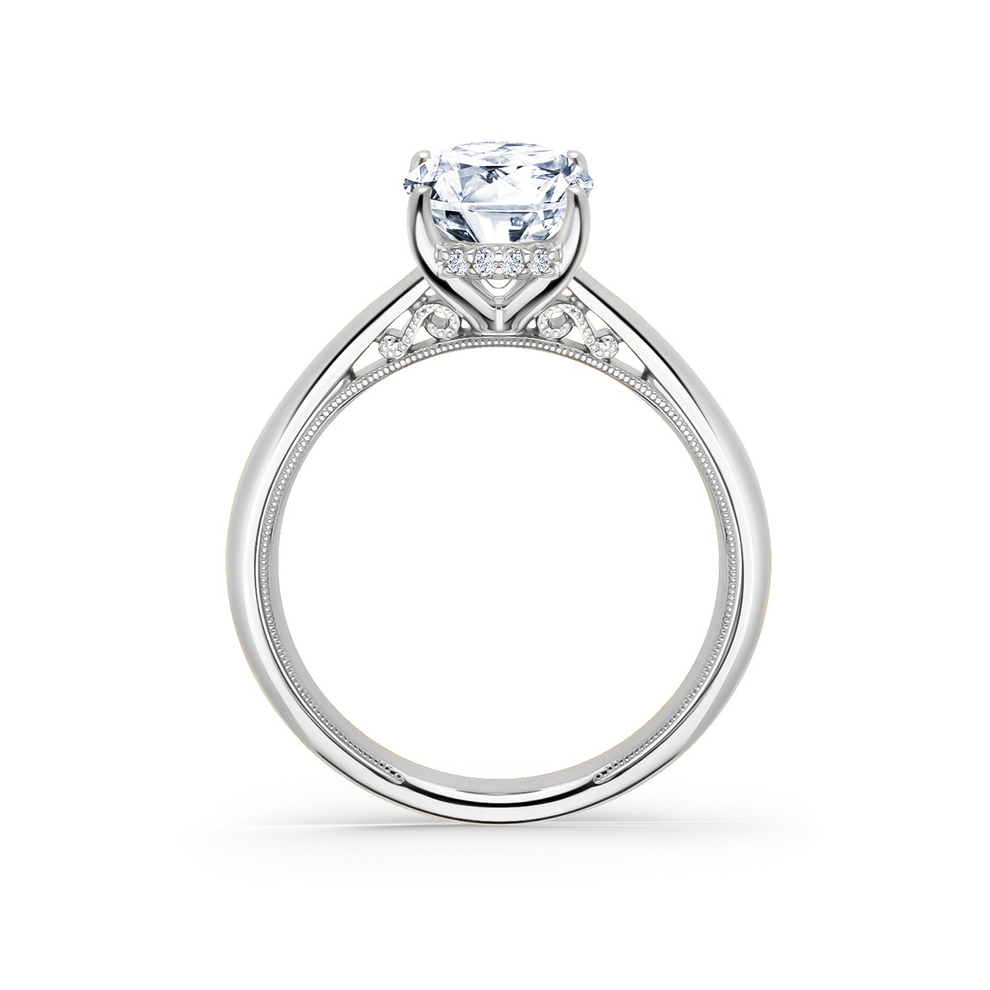 Wide Hidden Halo Classic Solitaire Engagement Ring
