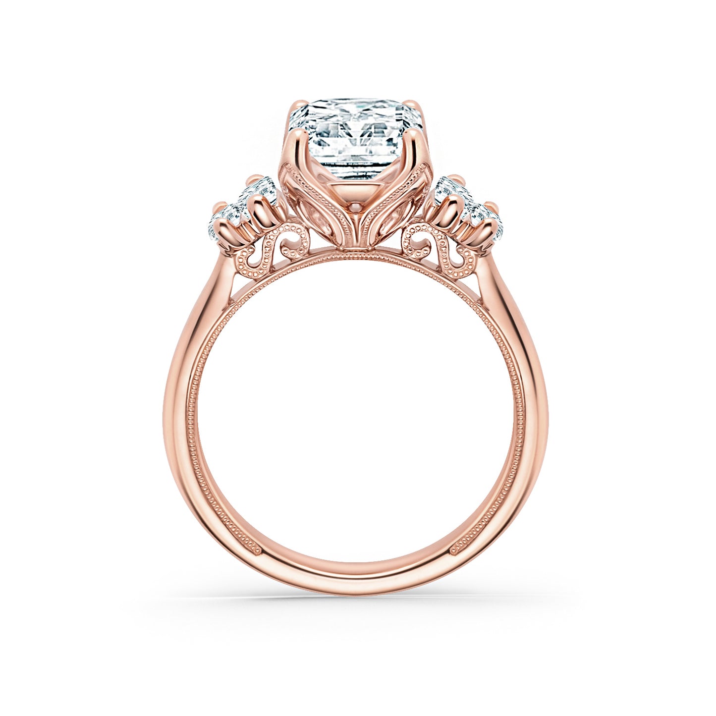 Wide Five Stone Baguette Side Stone Diamond Engagement Ring