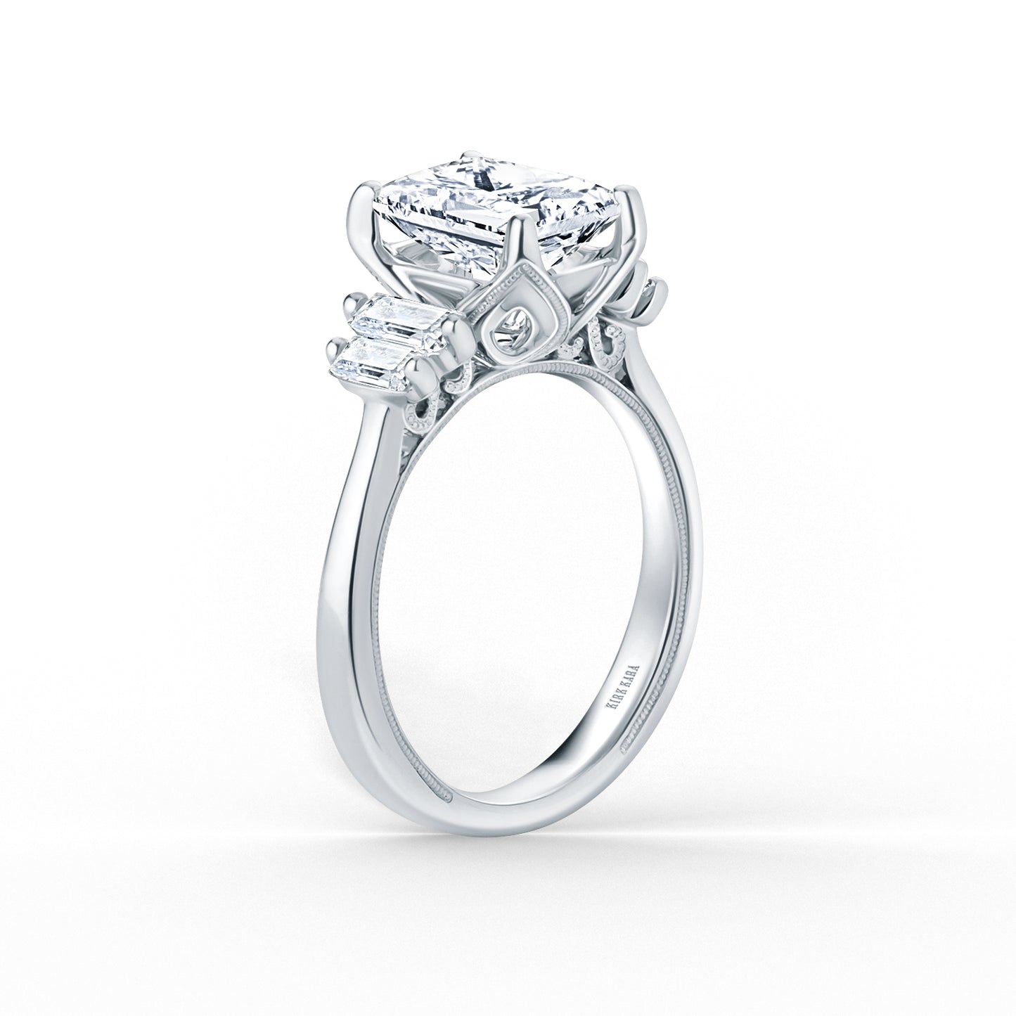 Wide Five Stone Baguette Side Stone Diamond Engagement Ring