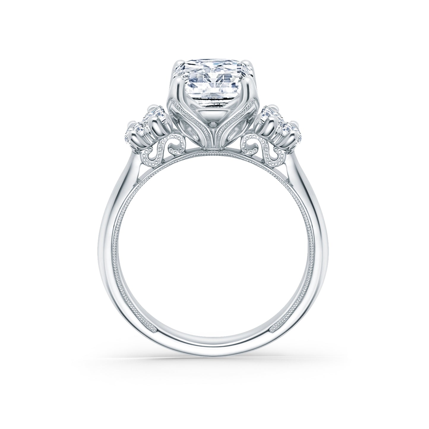 Wide Five Stone Baguette Side Stone Diamond Engagement Ring