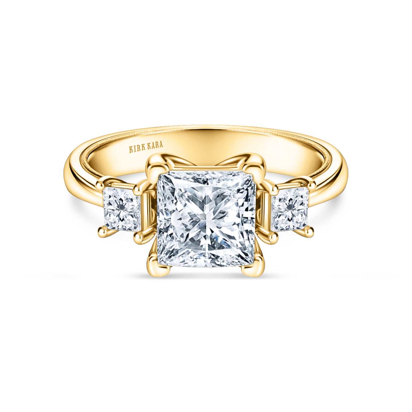 Wide Three Stone Princess Side Stone Diamond Engagement Ring