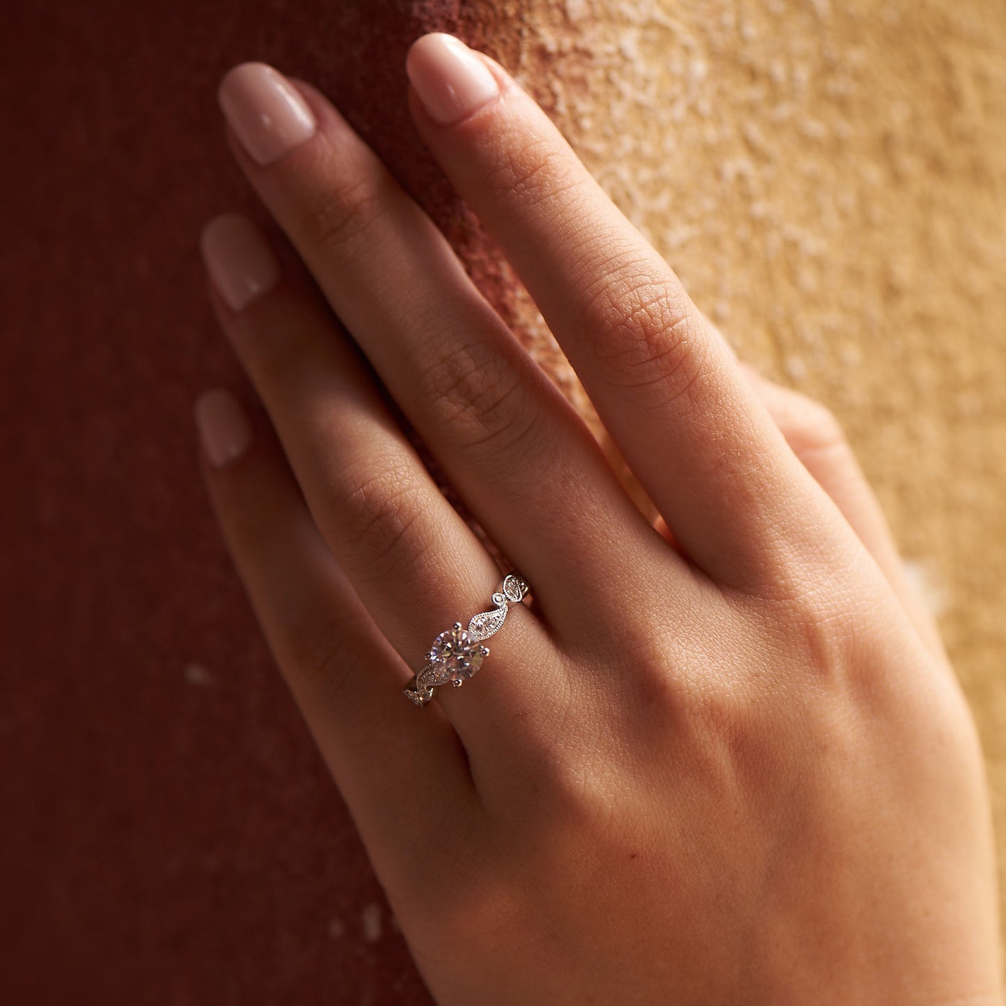 Paisley Inspired Milgrain Diamond Engagement Ring