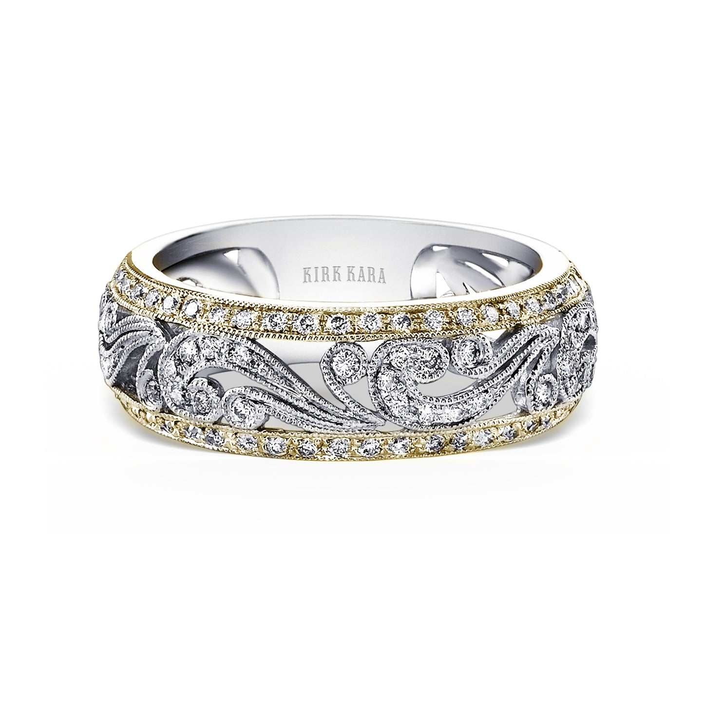 Swirl Milgrain Wide Domed Diamond Wedding Band