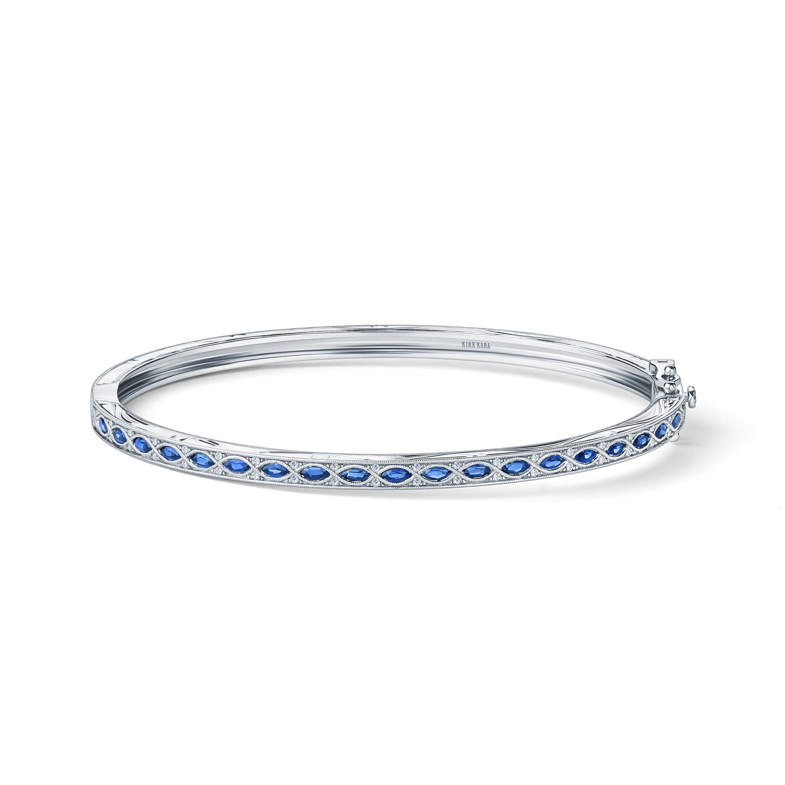 Engraved Sapphire Floral Diamond Bangle Bracelet