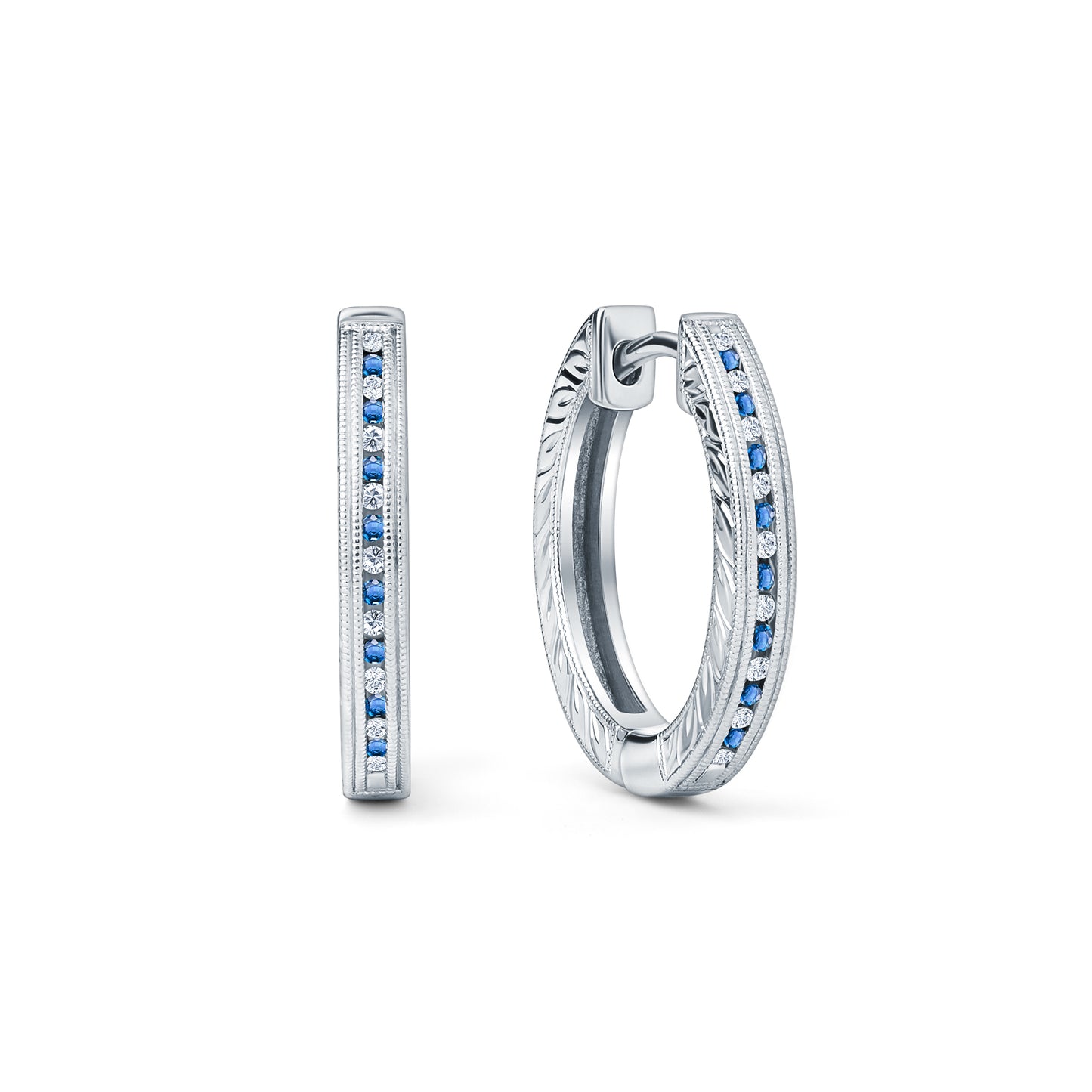 Classic Channel Sapphire Diamond Hoop Earrings