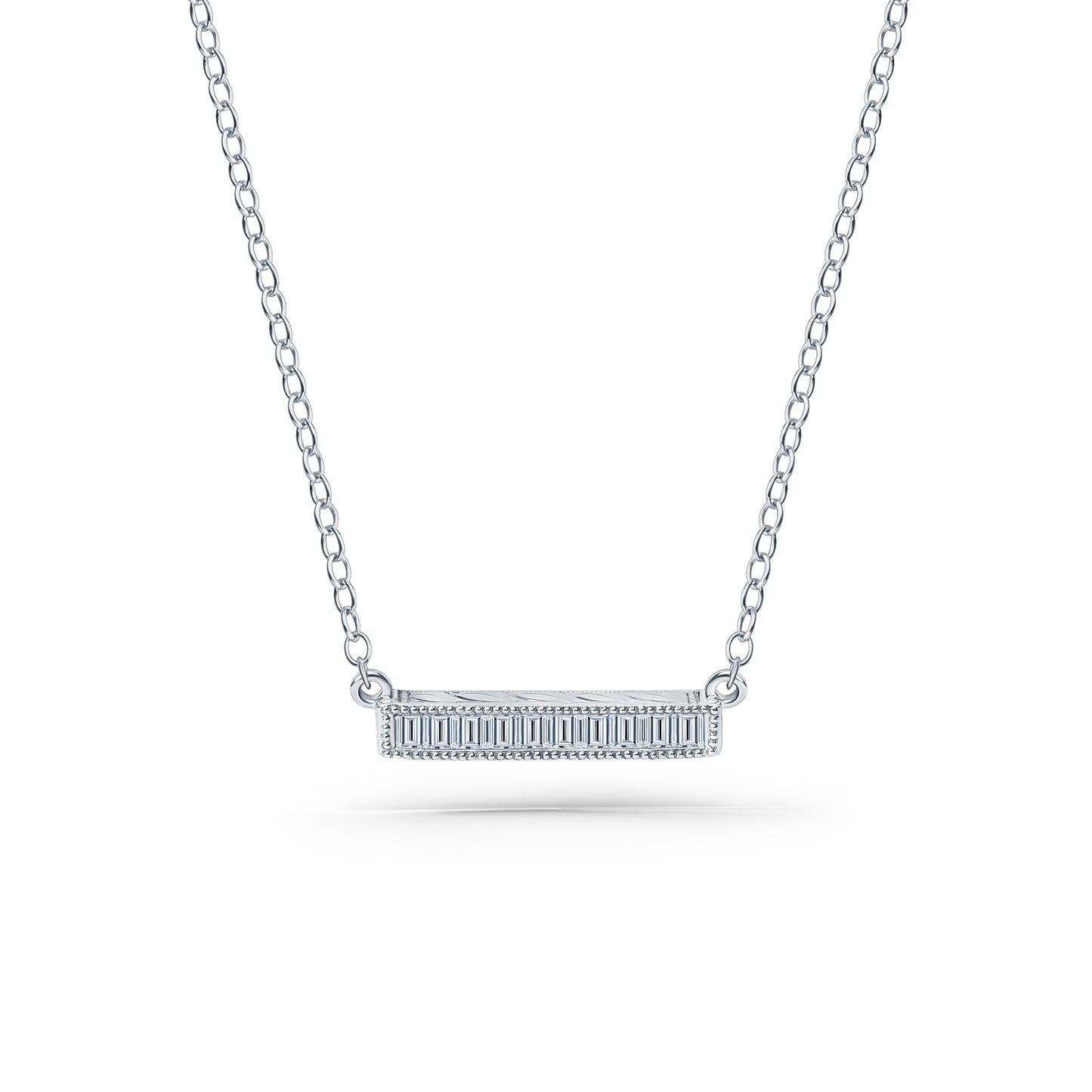 Channel Set Milgrain Baguette Diamond Engraved Necklace