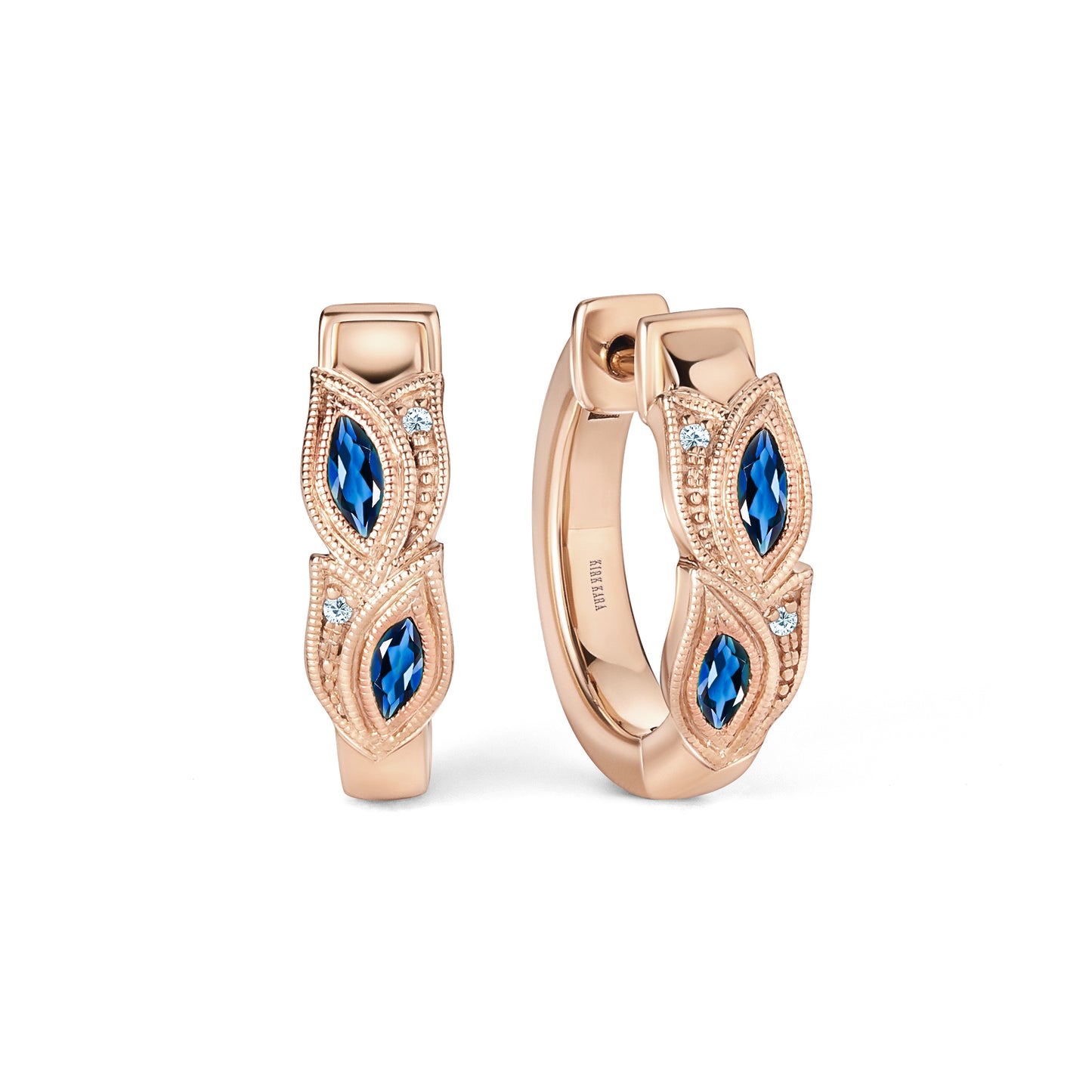 Botanical Floral Blue Sapphire Marquise Hoop Earrings