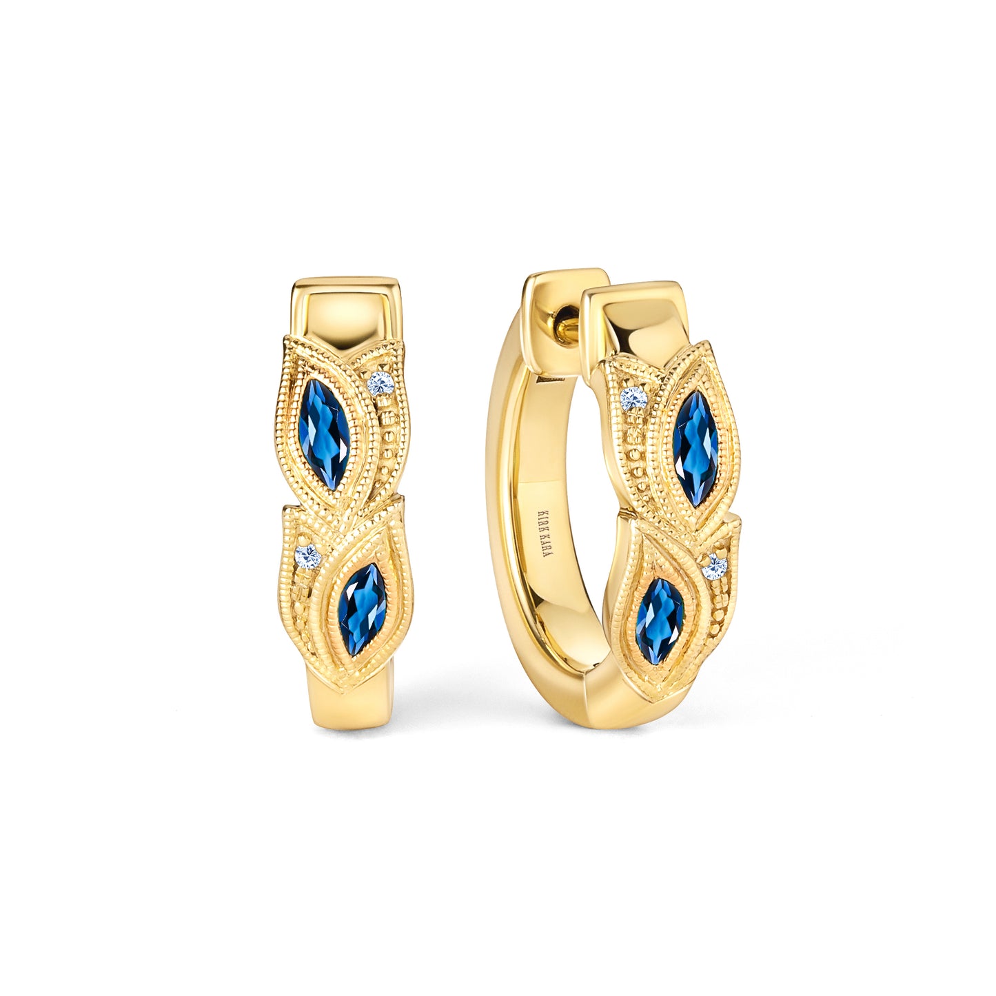 Botanical Floral Blue Sapphire Marquise Hoop Earrings