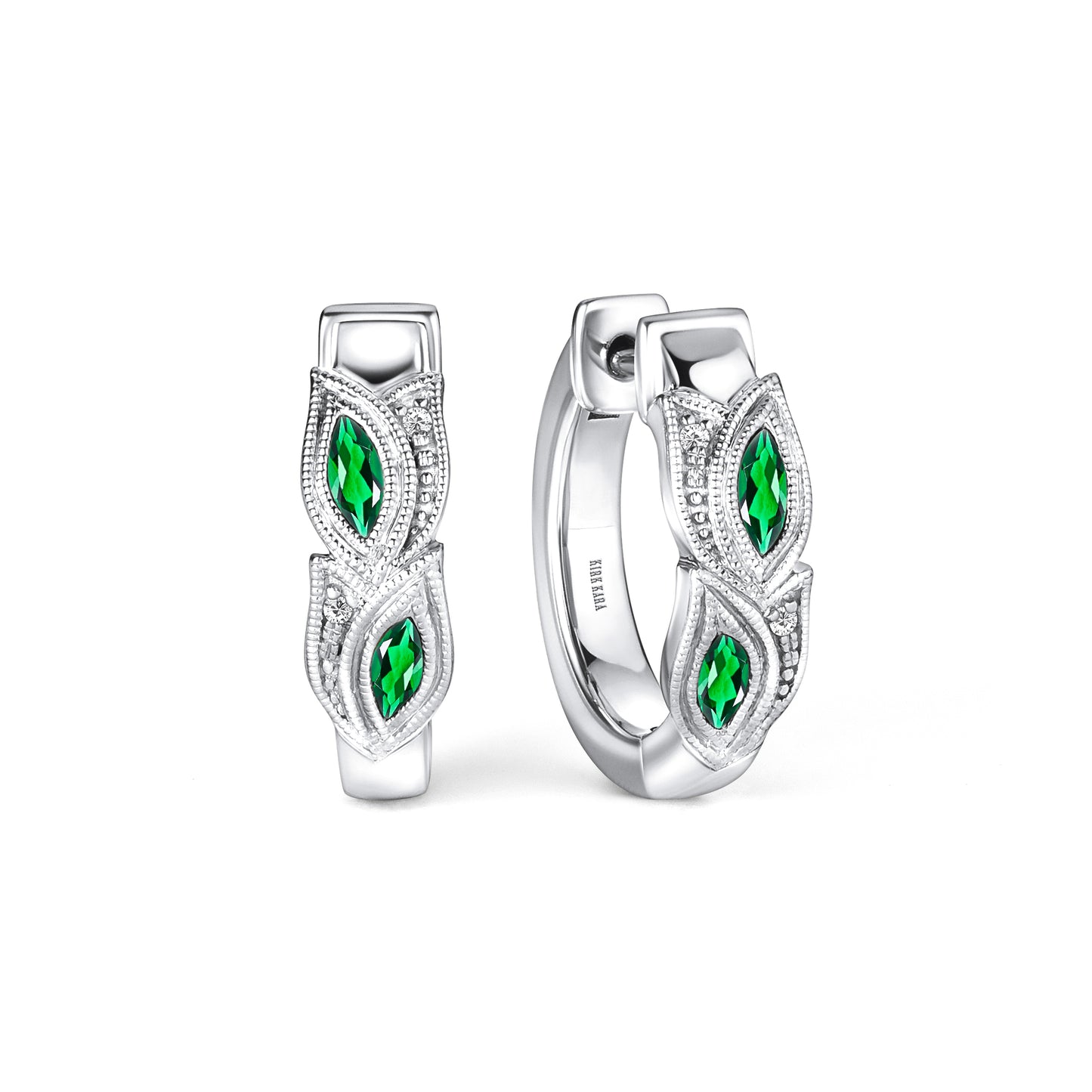 Botanical Floral Tsavorite Marquise Hoop Earrings