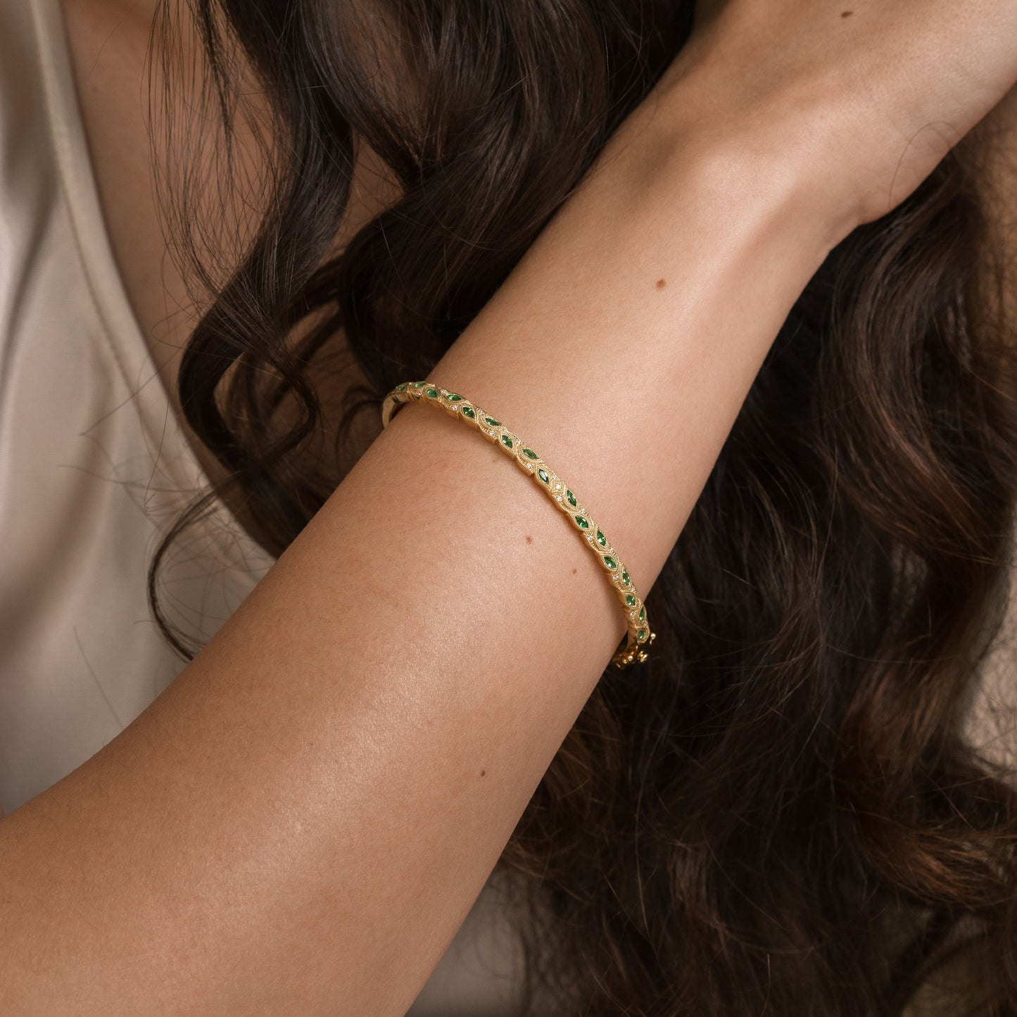 Botanical Floral Blue Sapphire Marquise Bangle Bracelet