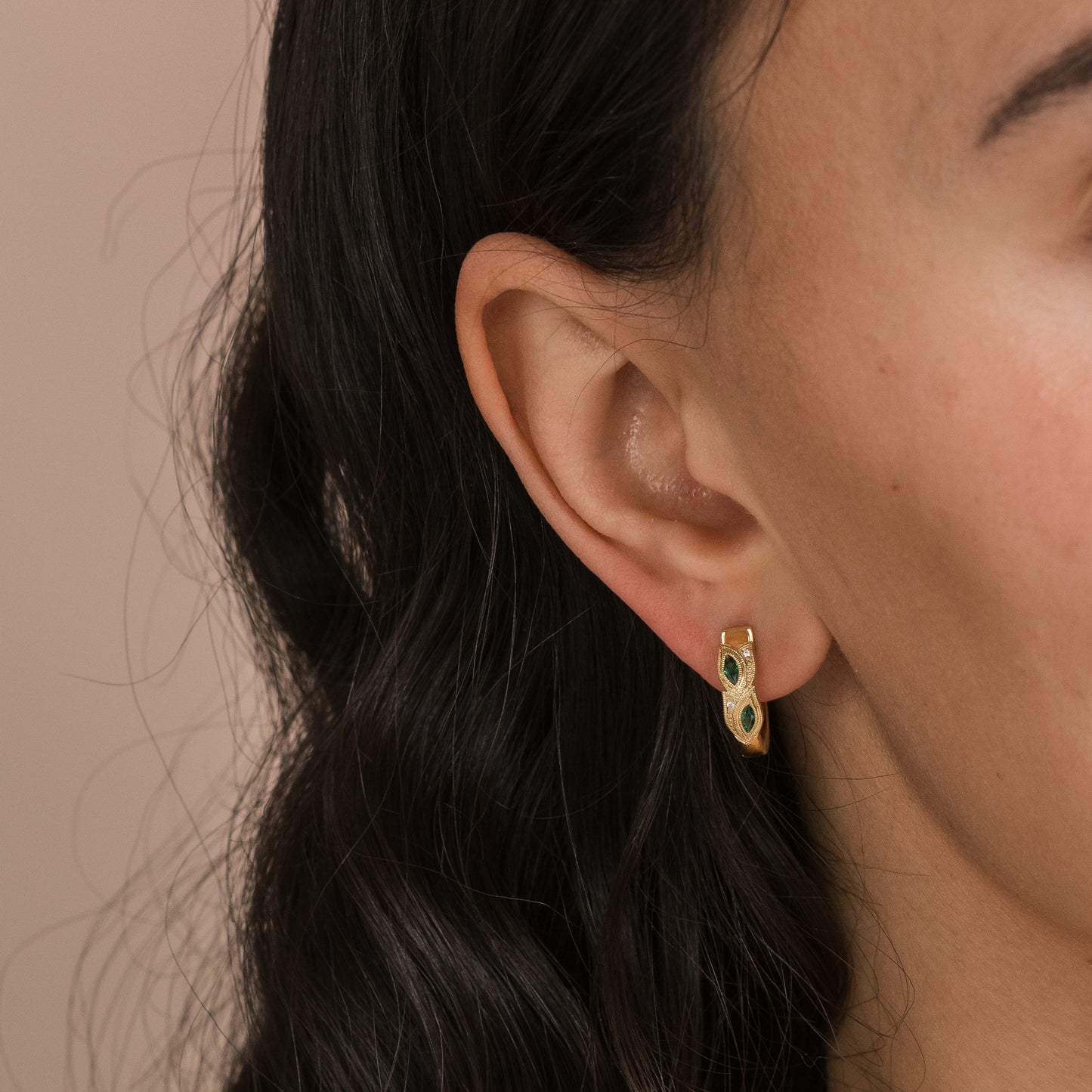 Botanical Floral Tsavorite Marquise Hoop Earrings