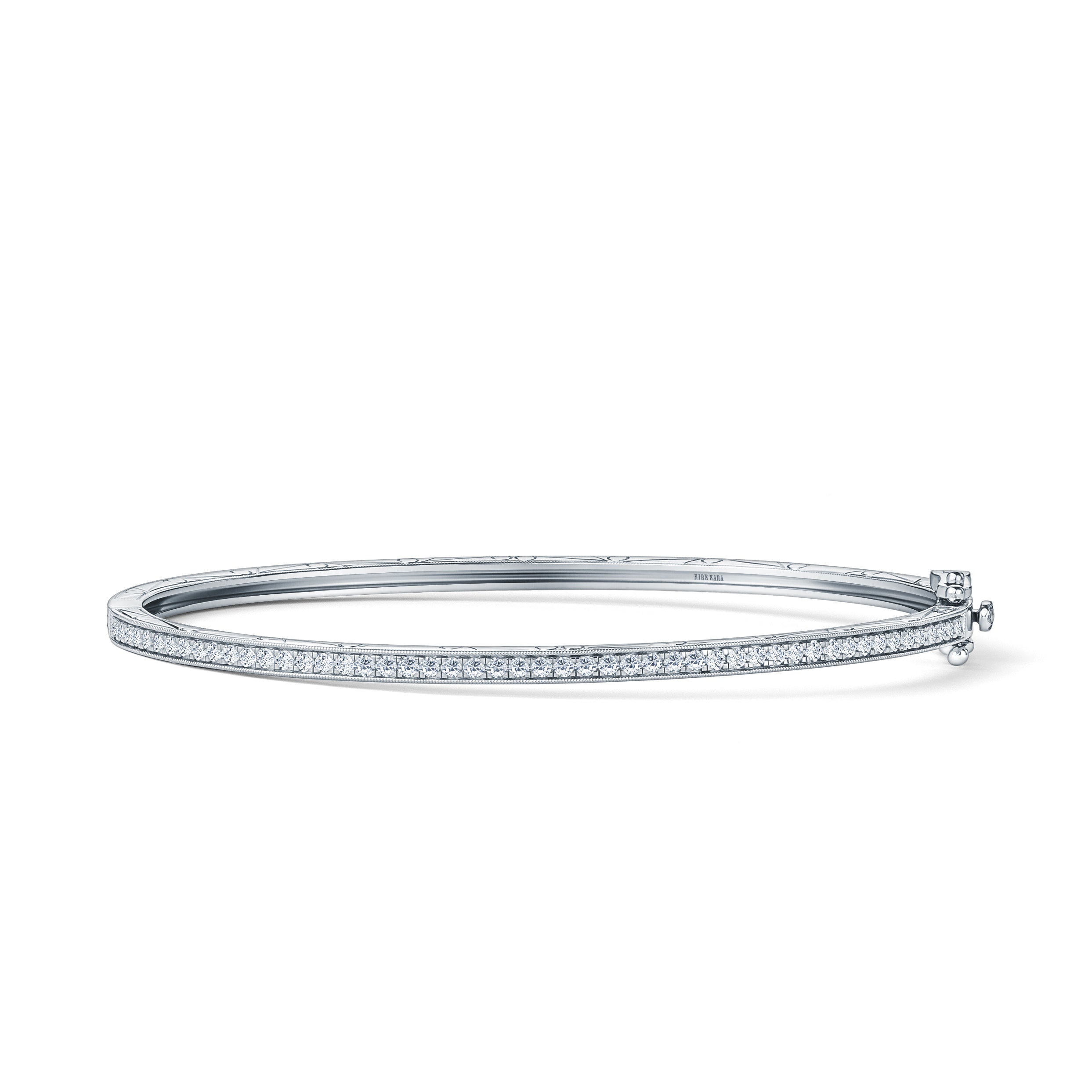 Scroll Engraved Classic Diamond Bangle Bracelet