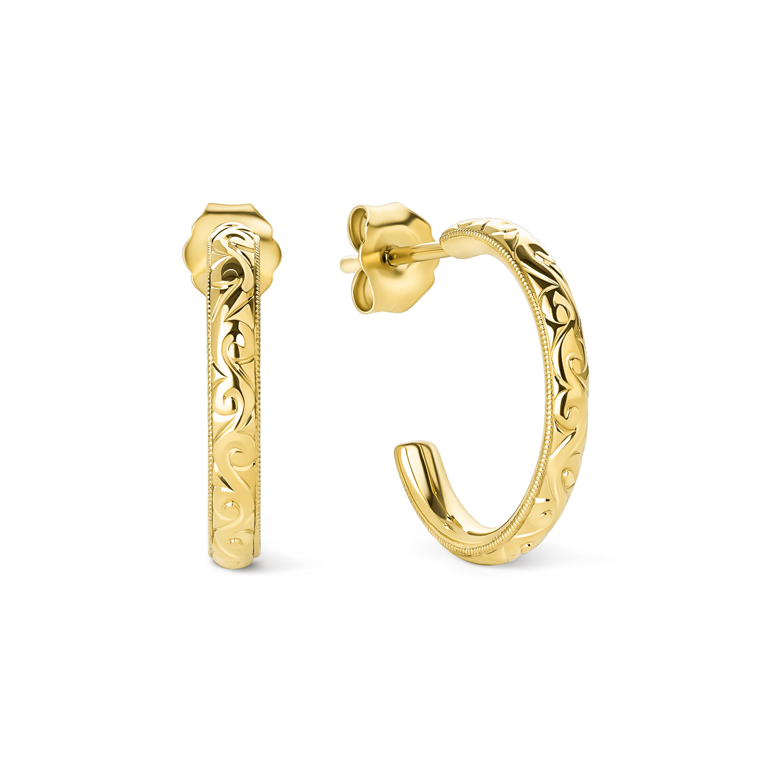 Scroll Engraved Milgrain Timeless Hoop Earrings