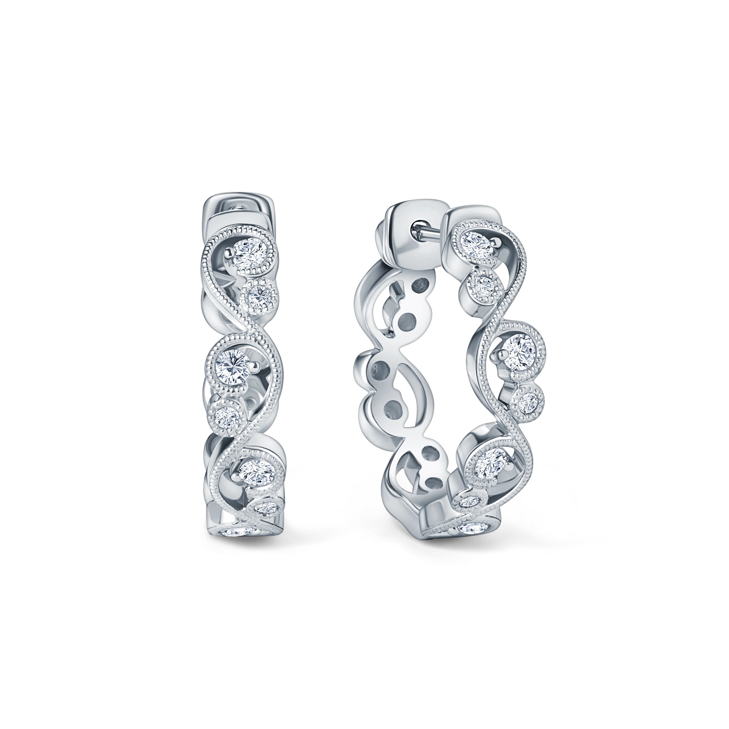 Milgrain Lace Diamond Hoop Earrings