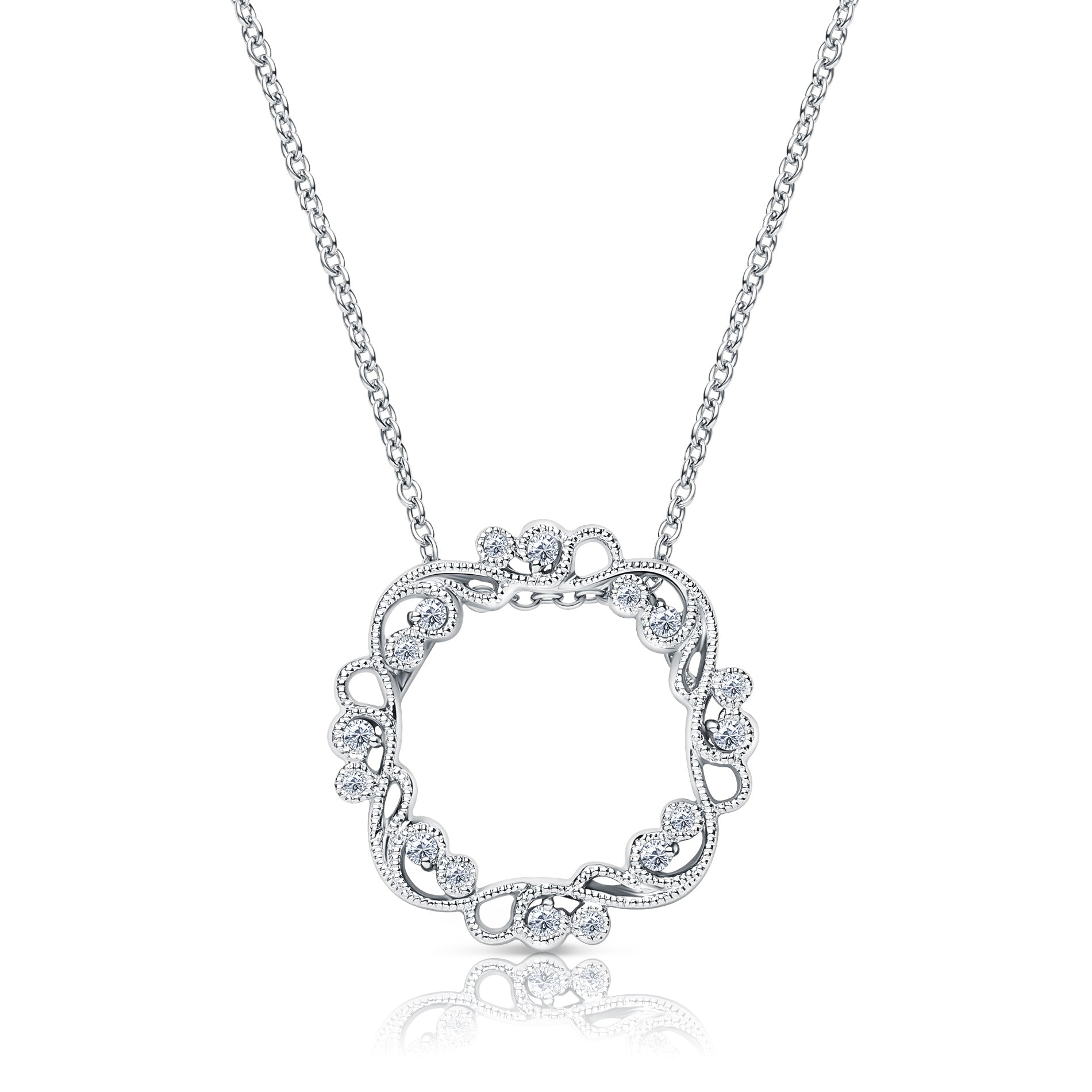 Artistic Lace Diamond Milgrain Circle Necklace