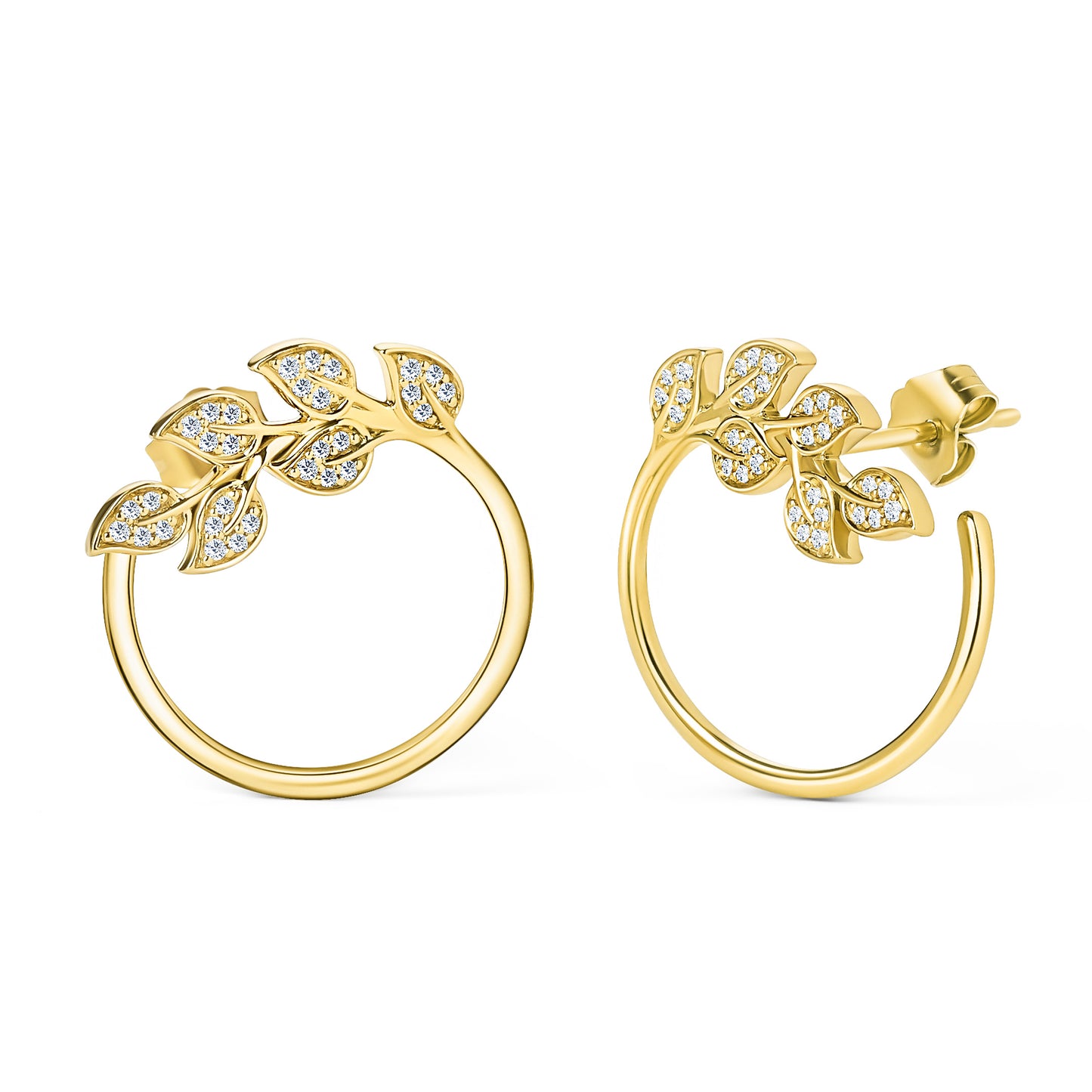 Pavé Leaf Diamond Open Hoop Earrings