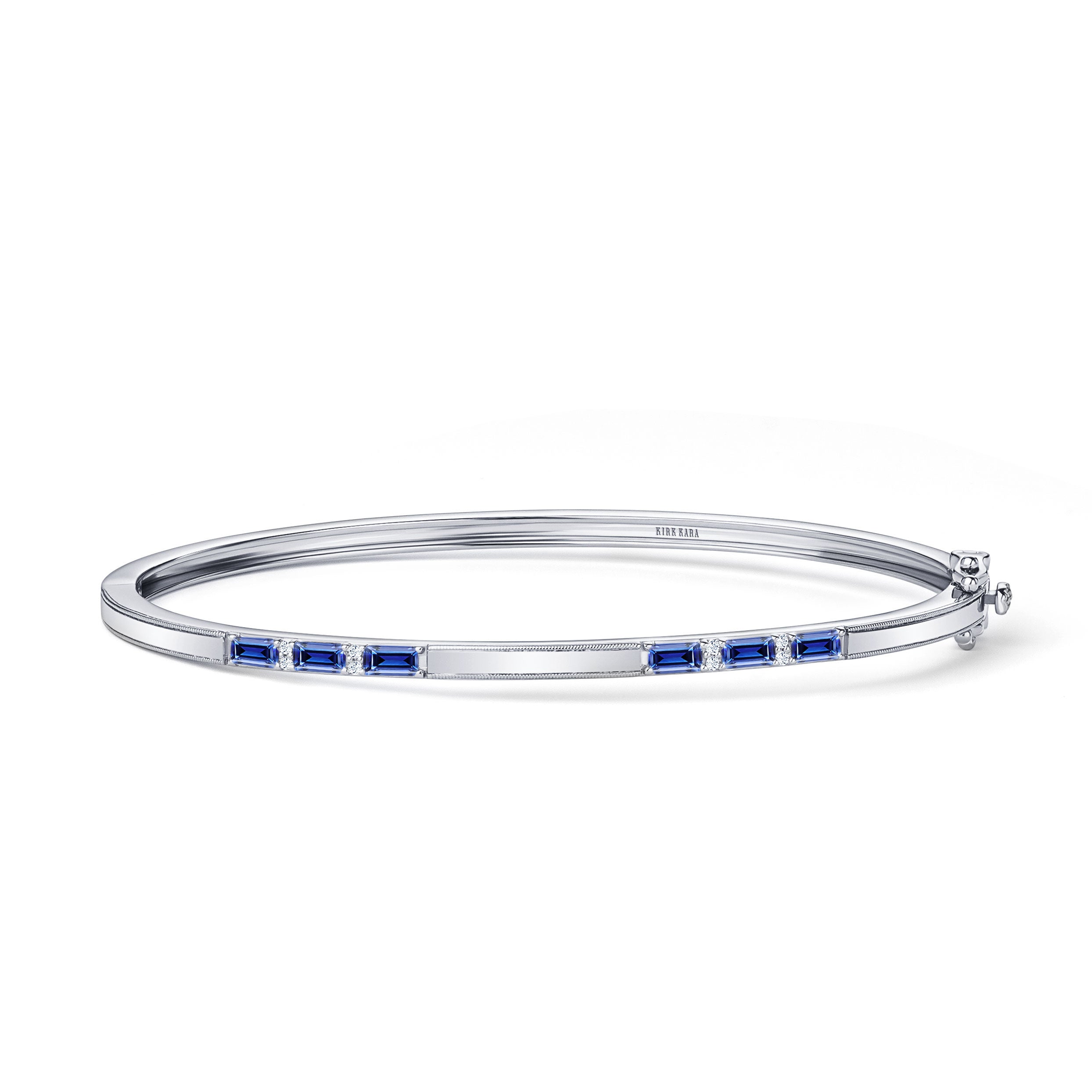 Blue Sapphire Baguette Diamond Milgrain Bangle Bracelet