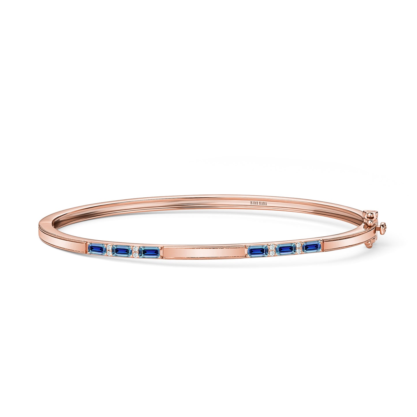 Blue Sapphire Baguette Diamond Milgrain Bangle Bracelet