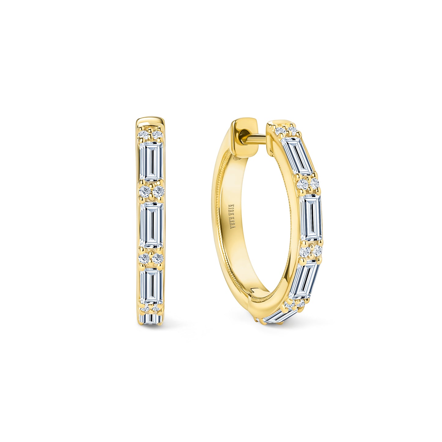 Baguette Diamond Milgrain Hoop Earrings