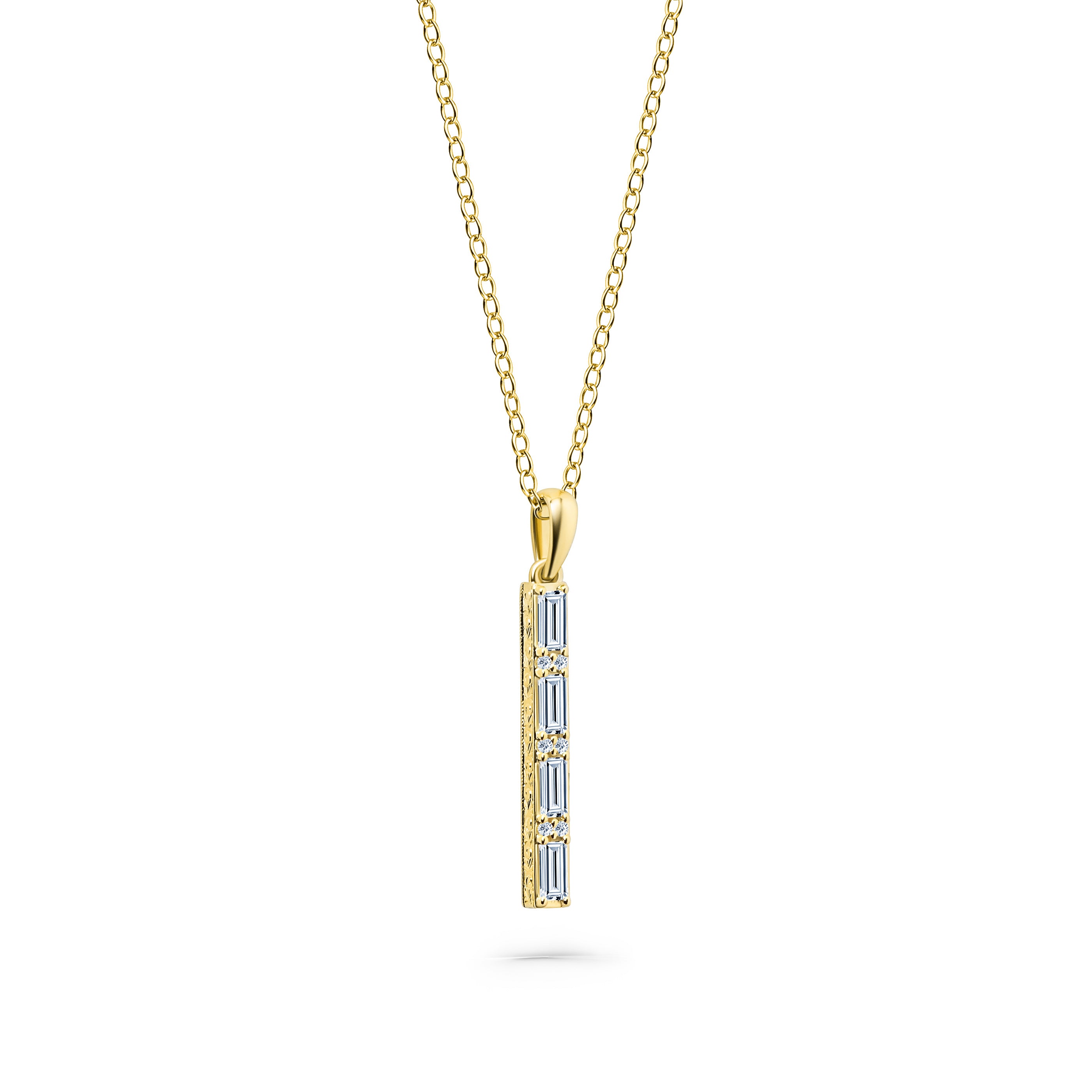 Baguette Diamond Milgrain Engraved Necklace