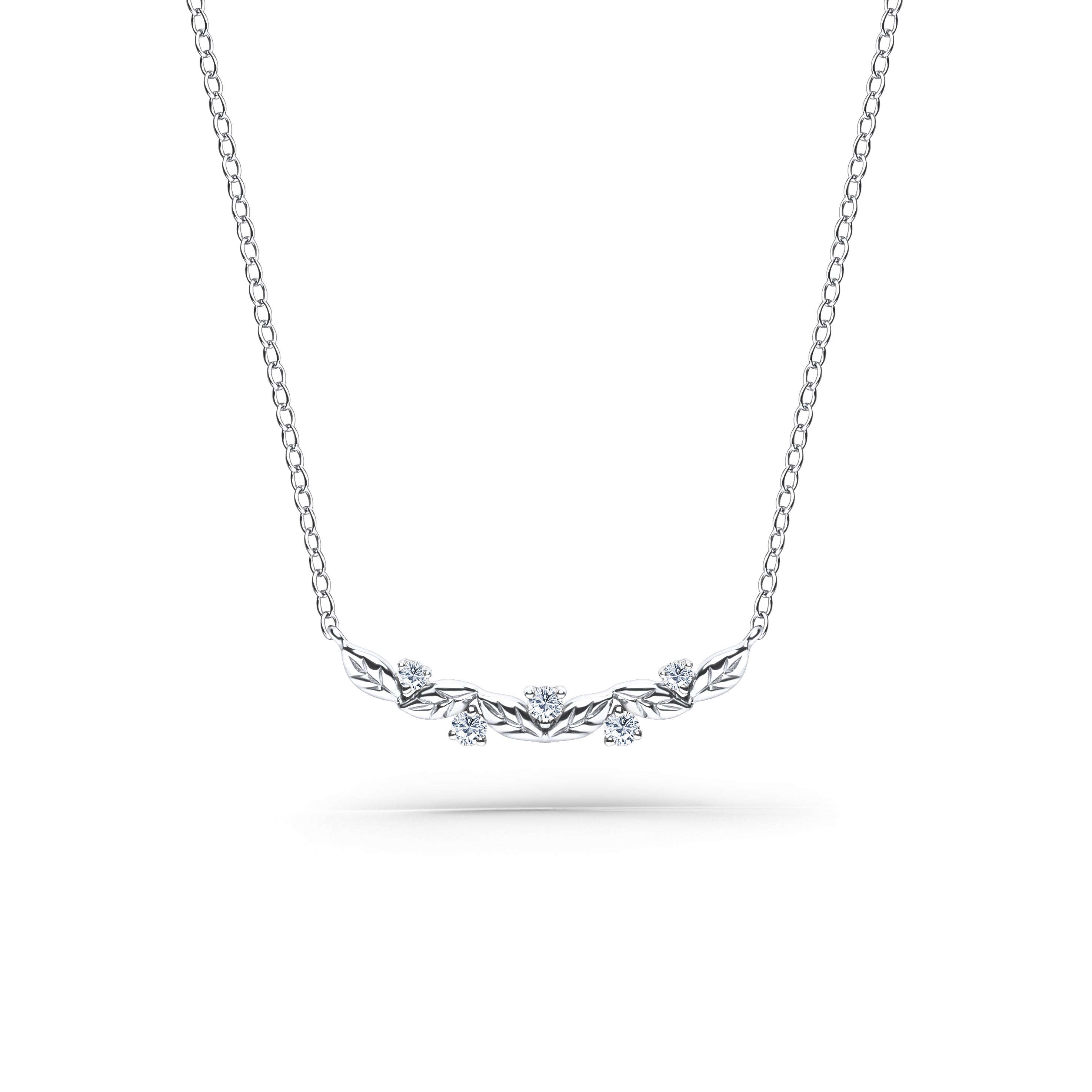 Floral Leaf Diamond Curved Bar Necklace