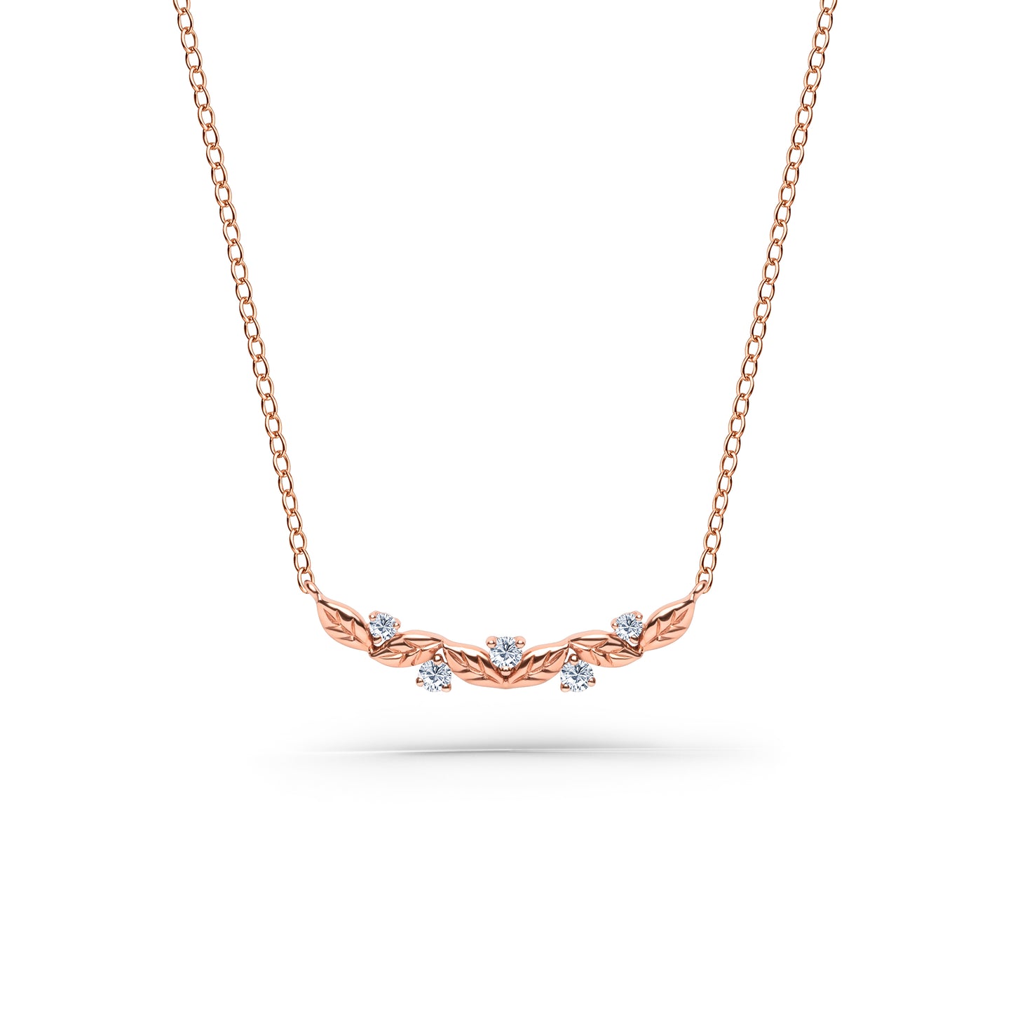 Floral Leaf Diamond Curved Bar Necklace