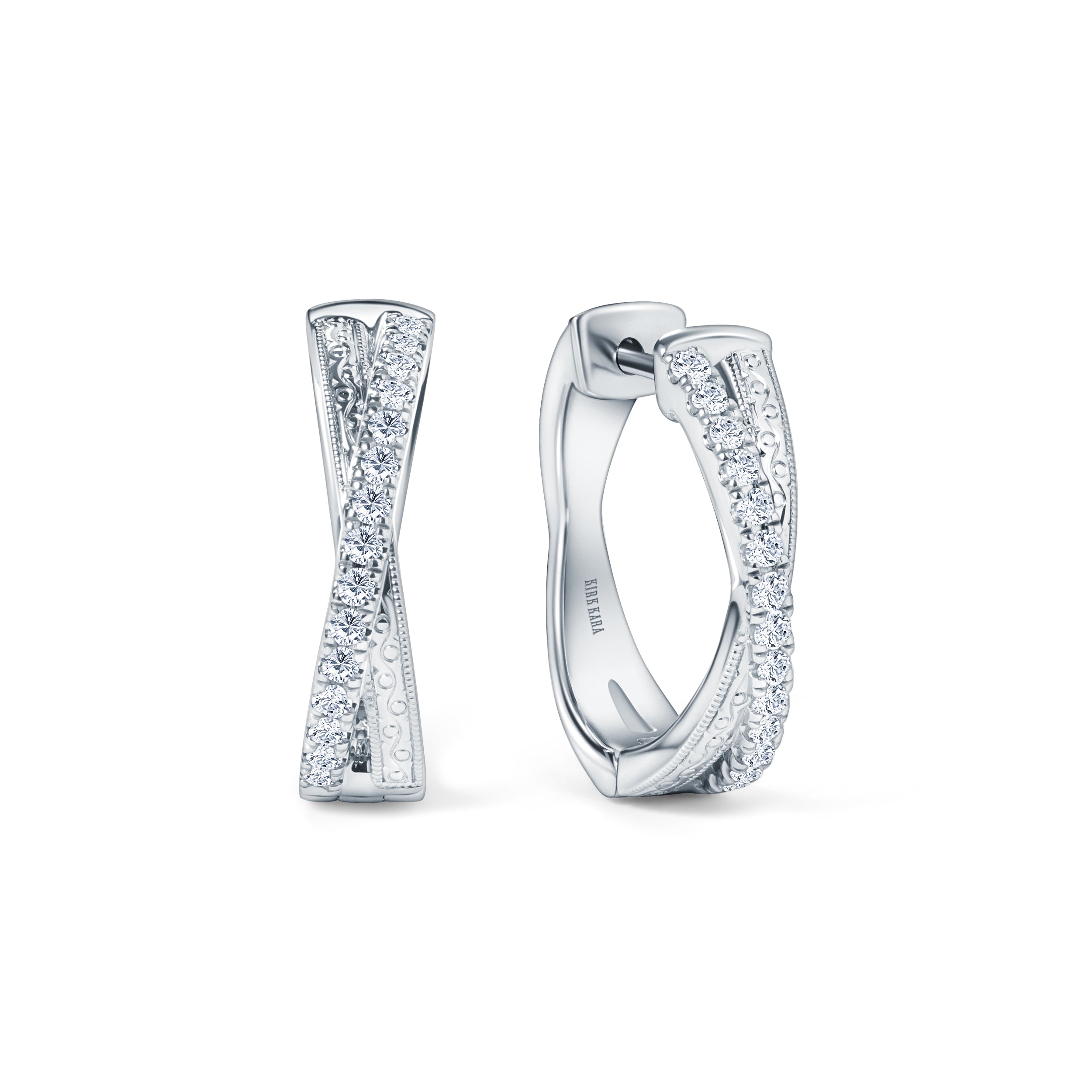 Engraved Criss Cross Diamond Hoop Earrings