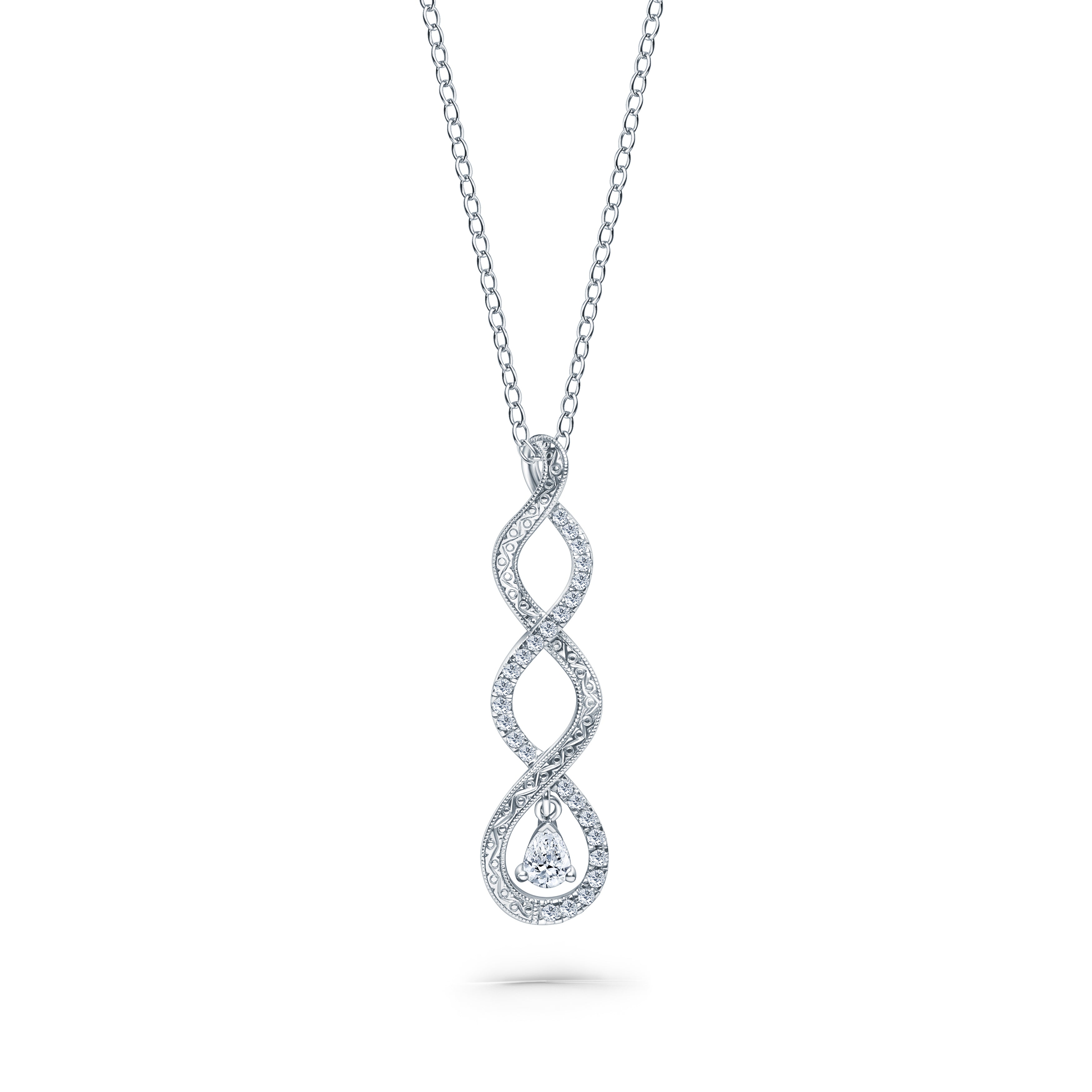 Engraved Twist Diamond Drop Necklace
