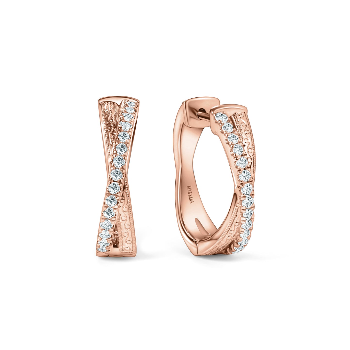 Engraved Criss Cross Diamond Hoop Earrings