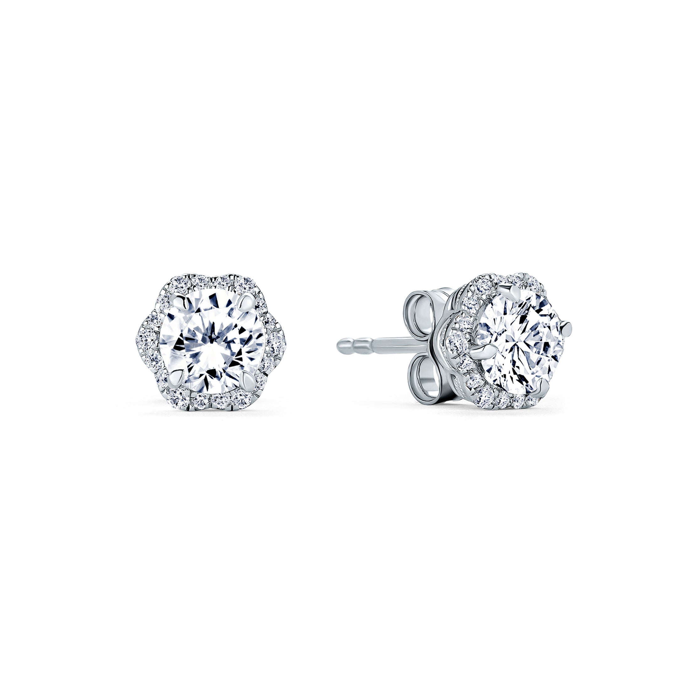 Floral Milgrain White Moissanite Diamond Stud Earrings