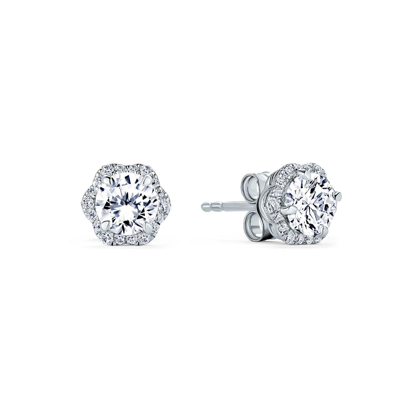 Floral Milgrain White Moissanite Diamond Stud Earrings