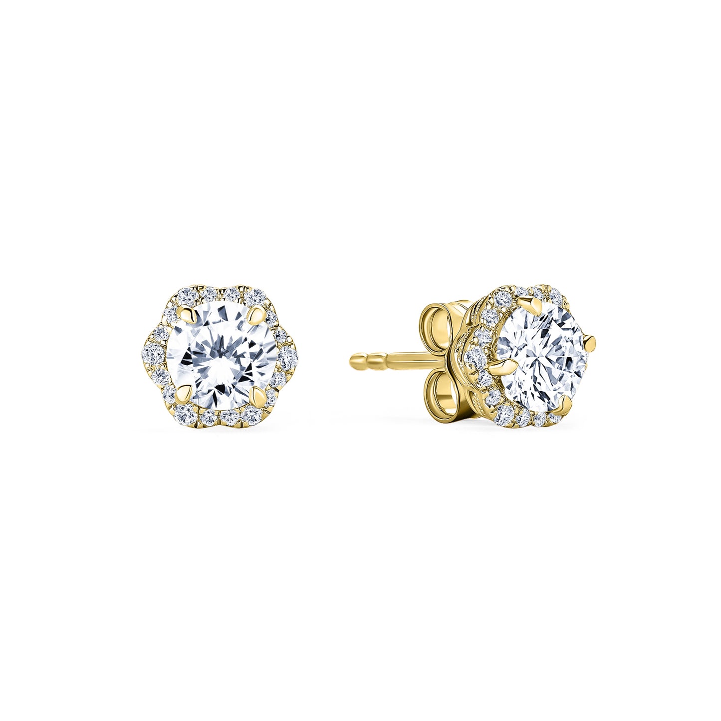 Floral Milgrain White Moissanite Diamond Stud Earrings