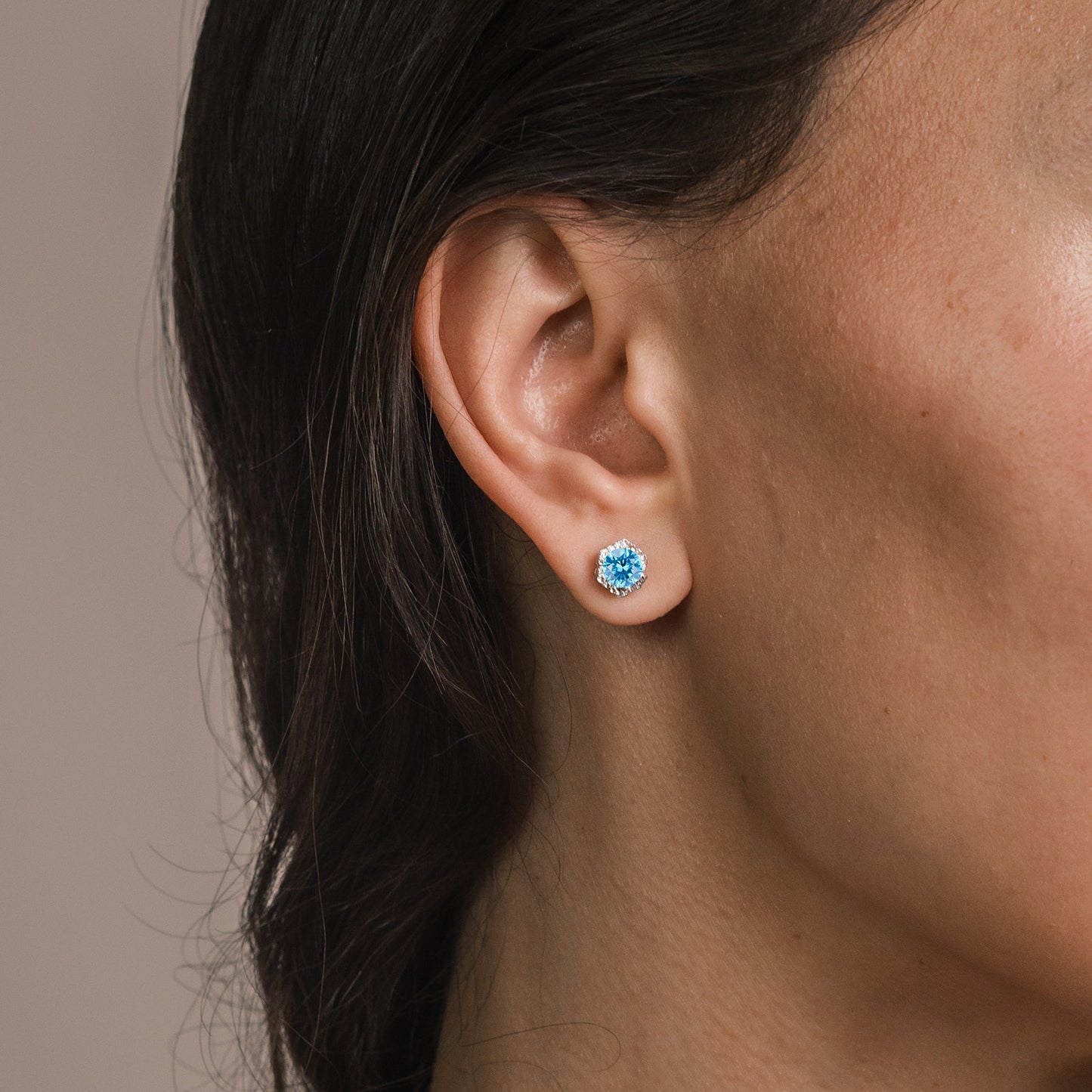 Floral Milgrain Swiss Blue Topaz Diamond Stud Earrings