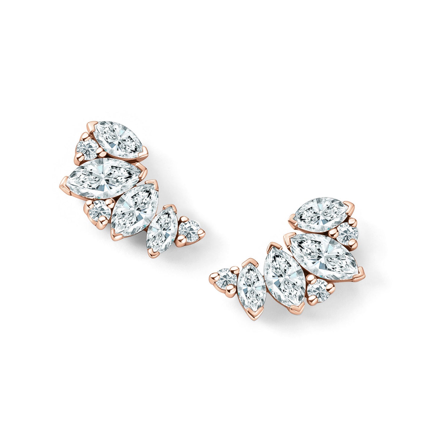 Fancy Marquise Cluster Boho Diamond Crawler Earrings