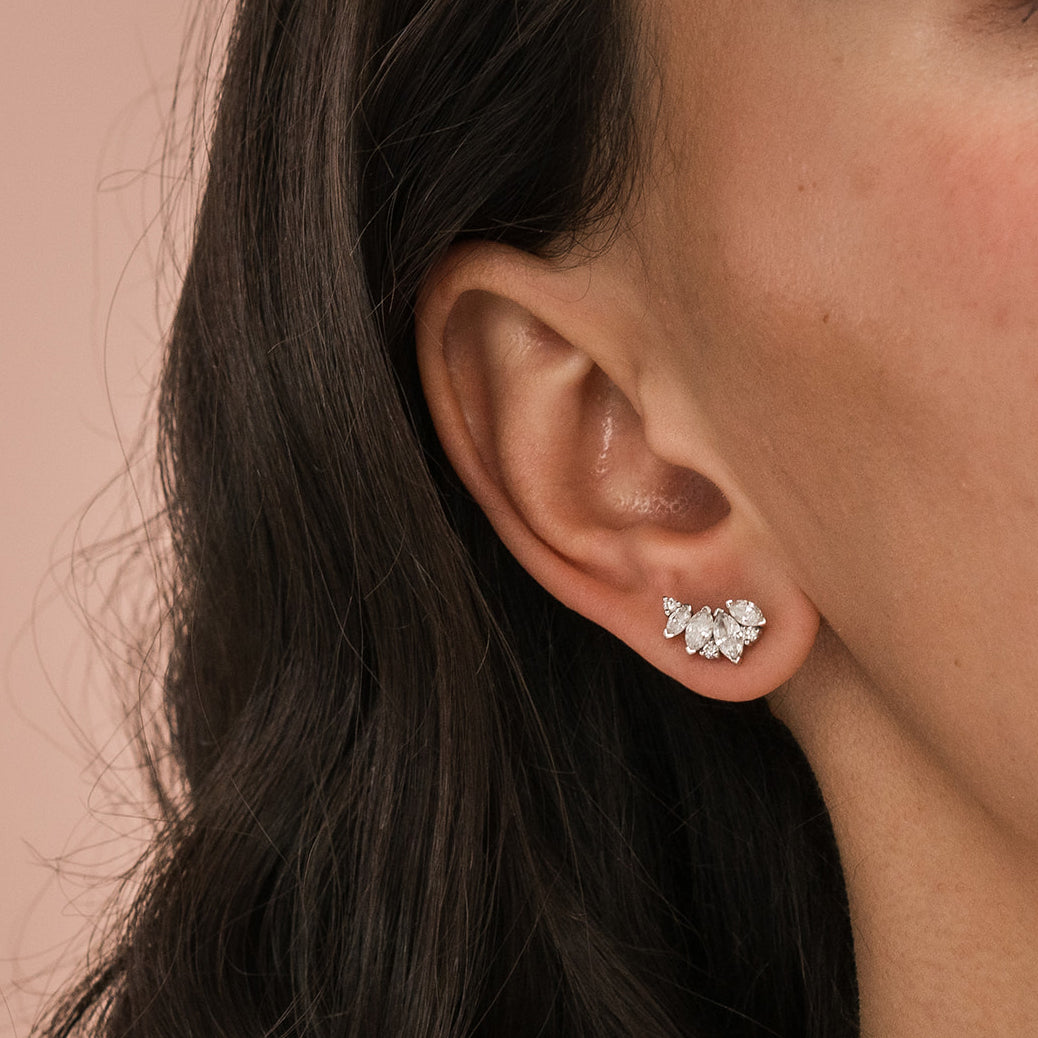 Fancy Marquise Cluster Boho Diamond Crawler Earrings