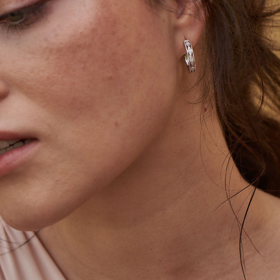 Geometric Milgrain Diamond Hoop Earrings
