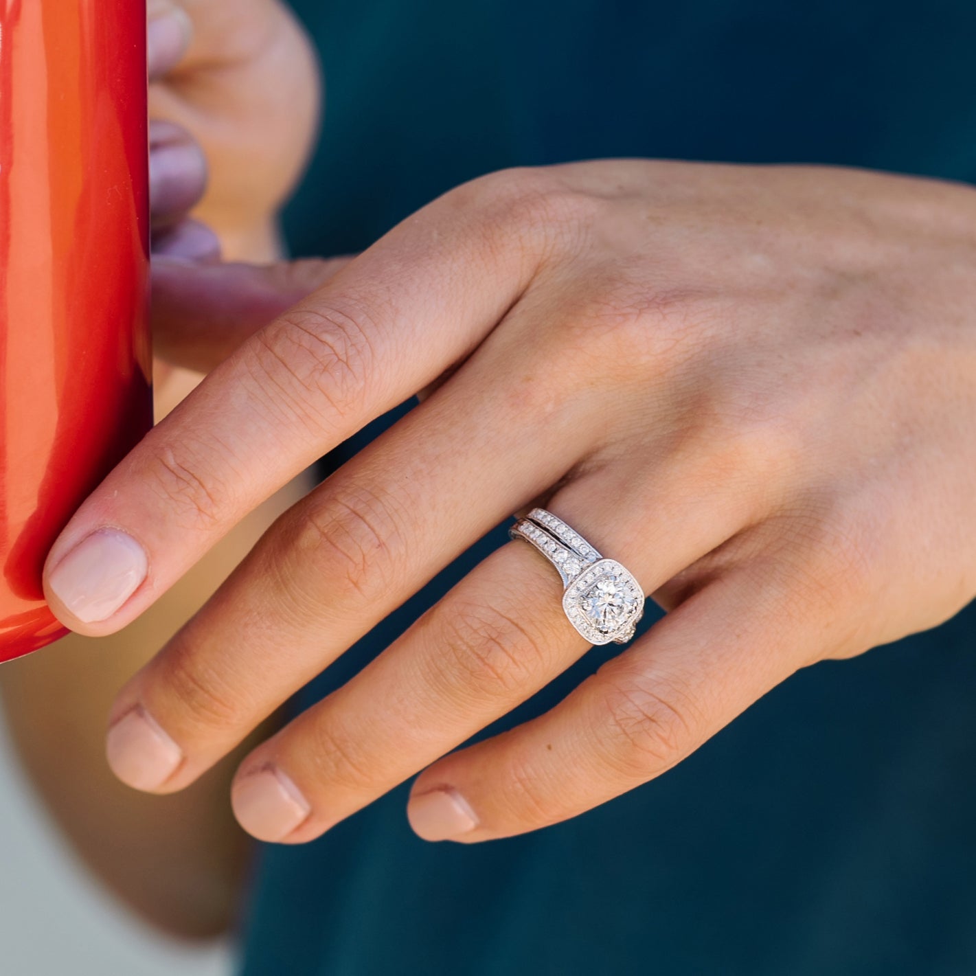 Engraved Blue Sapphire Diamond Wedding Band