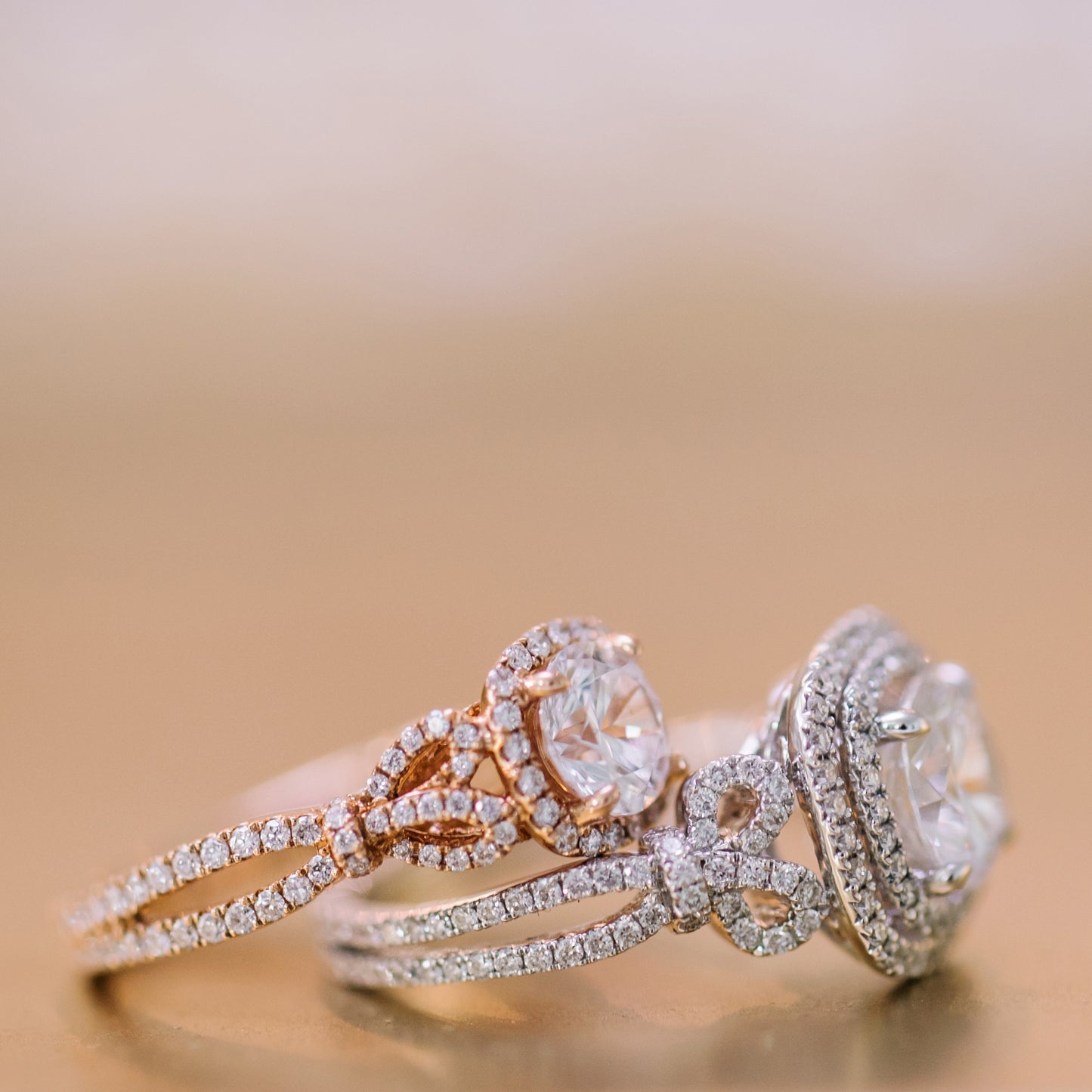 Delicate Bows Halo Diamond Engagement Ring