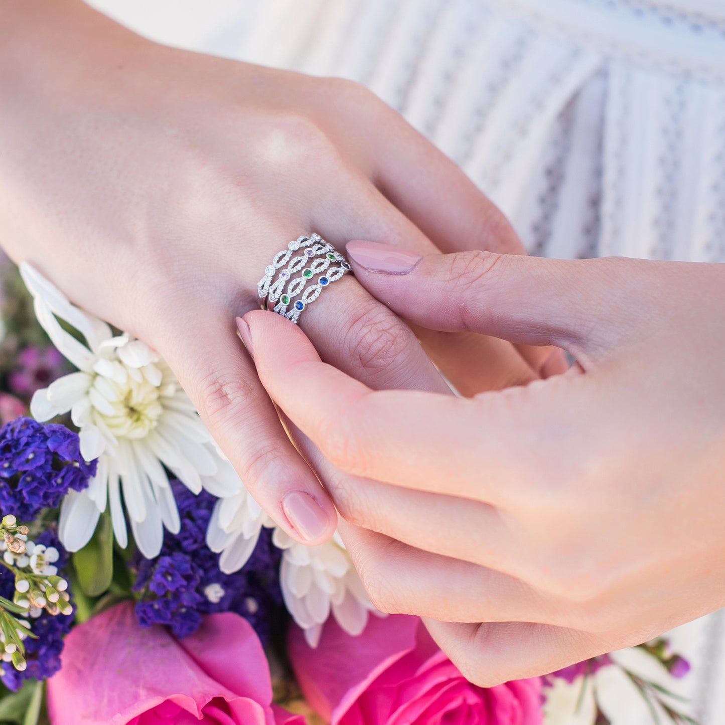 Deco Bezel Accent Ruby Wedding Band