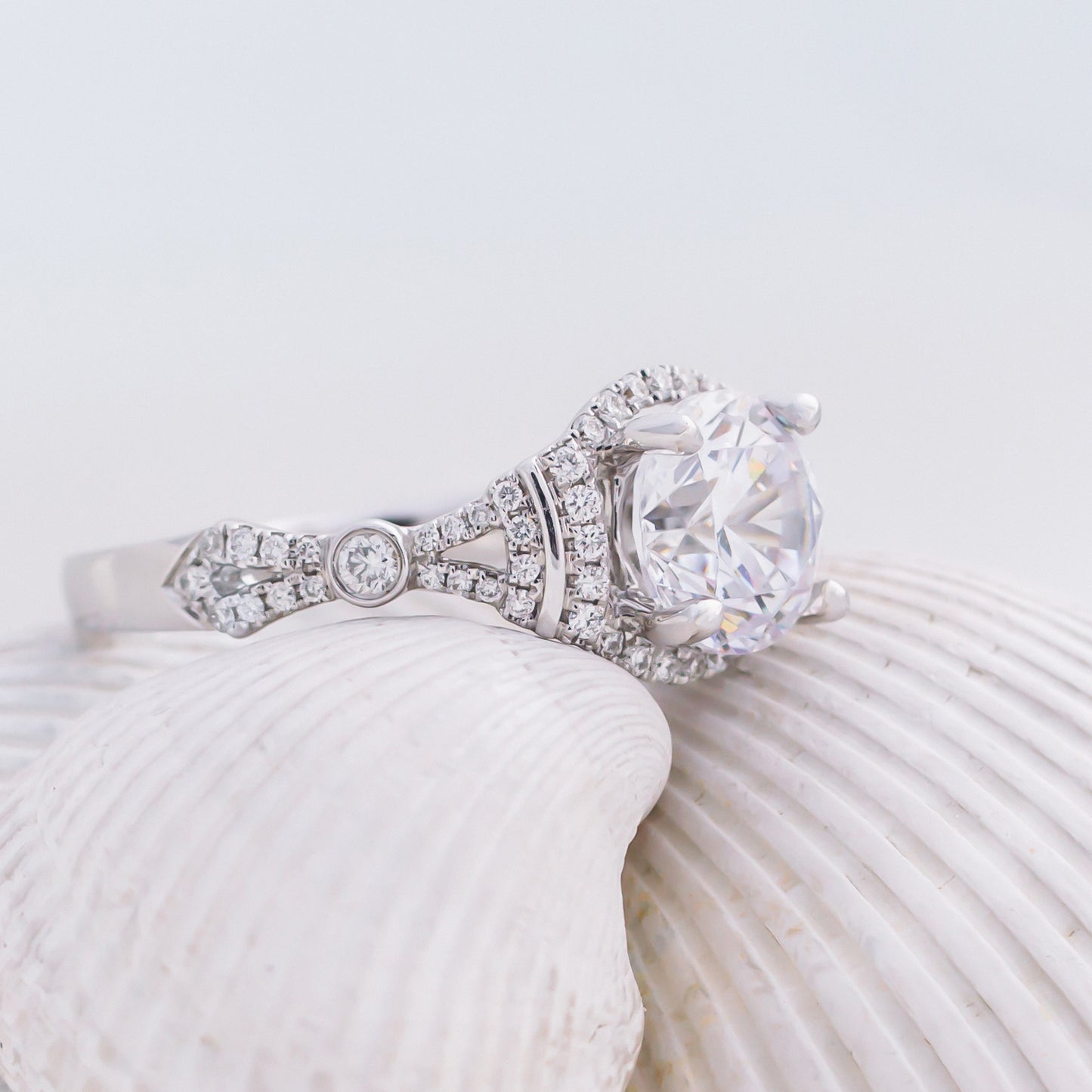 Deco Bezel Accent Halo Diamond Engagement Ring